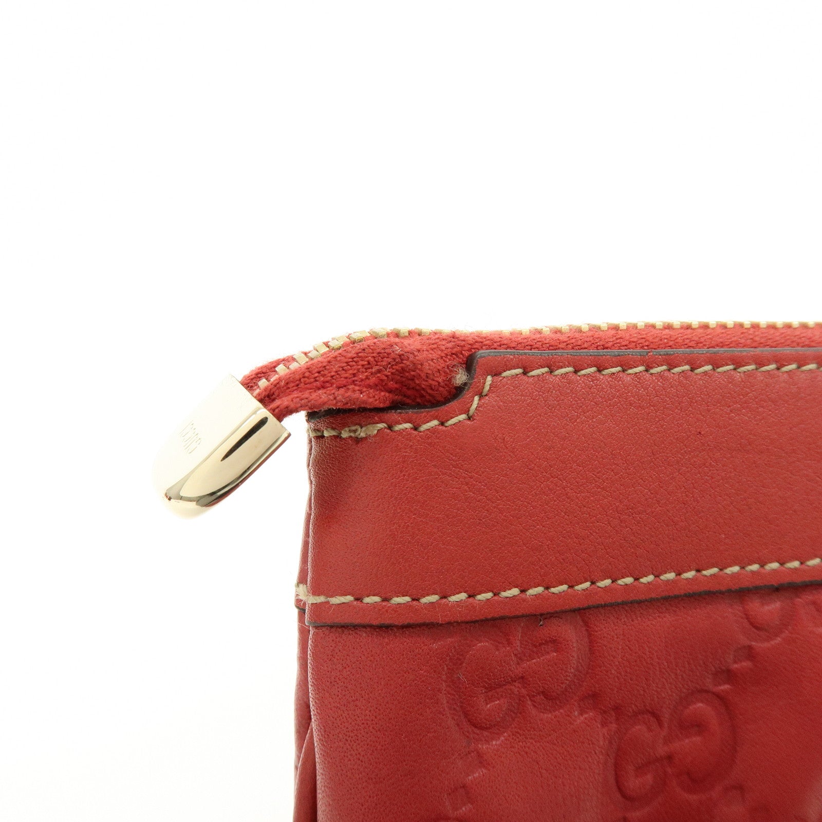 GUCCI Guccissima Leather Cosmetic Case Pouch Wrist Bag Red 203650