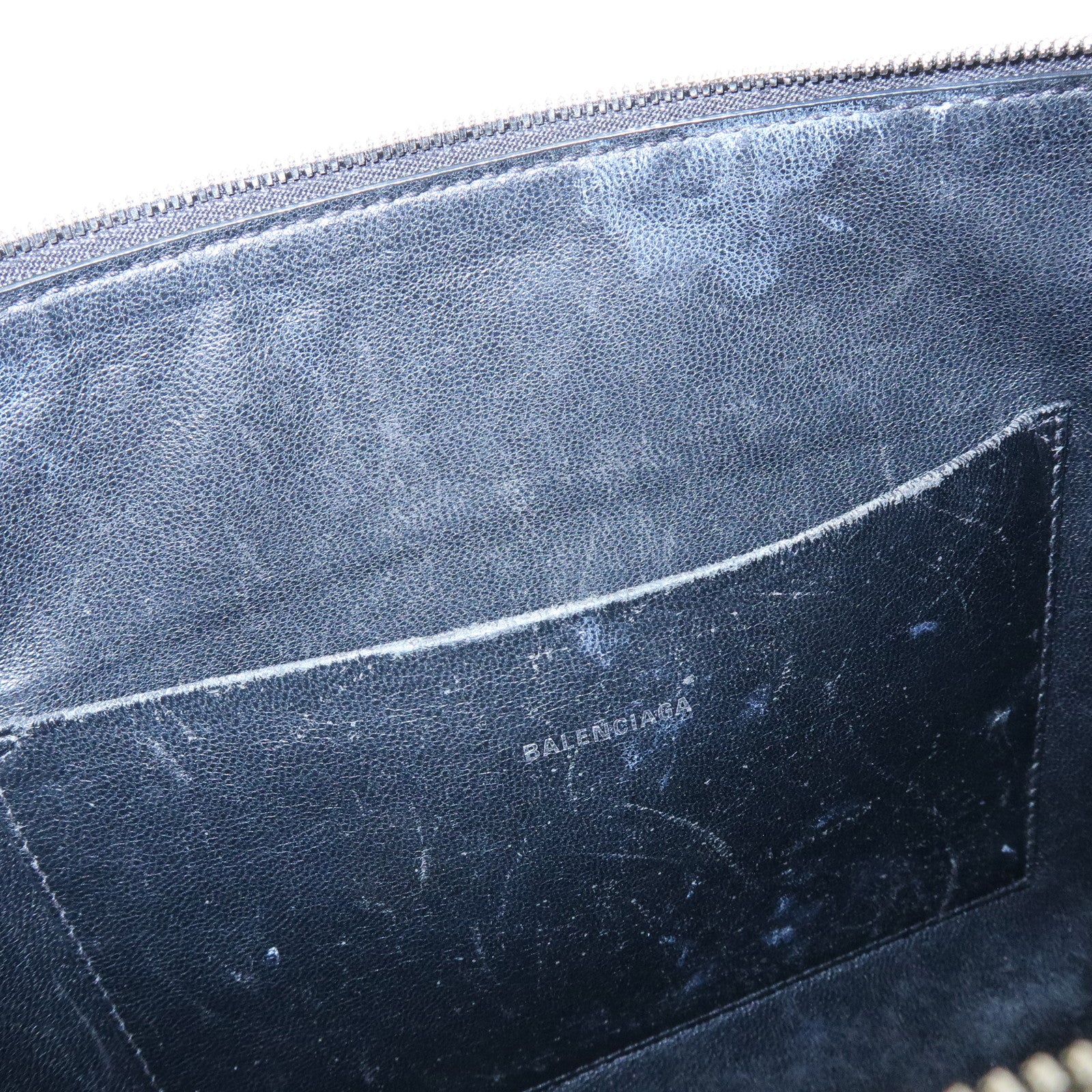 BALENCIAGA Leather Clutch Bag Flat Bag Black