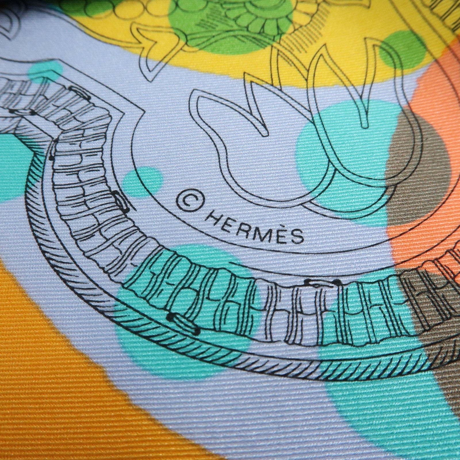 HERMES Carre 70 Silk 100% Scarf Tres Grand Apparat Blue Yellow