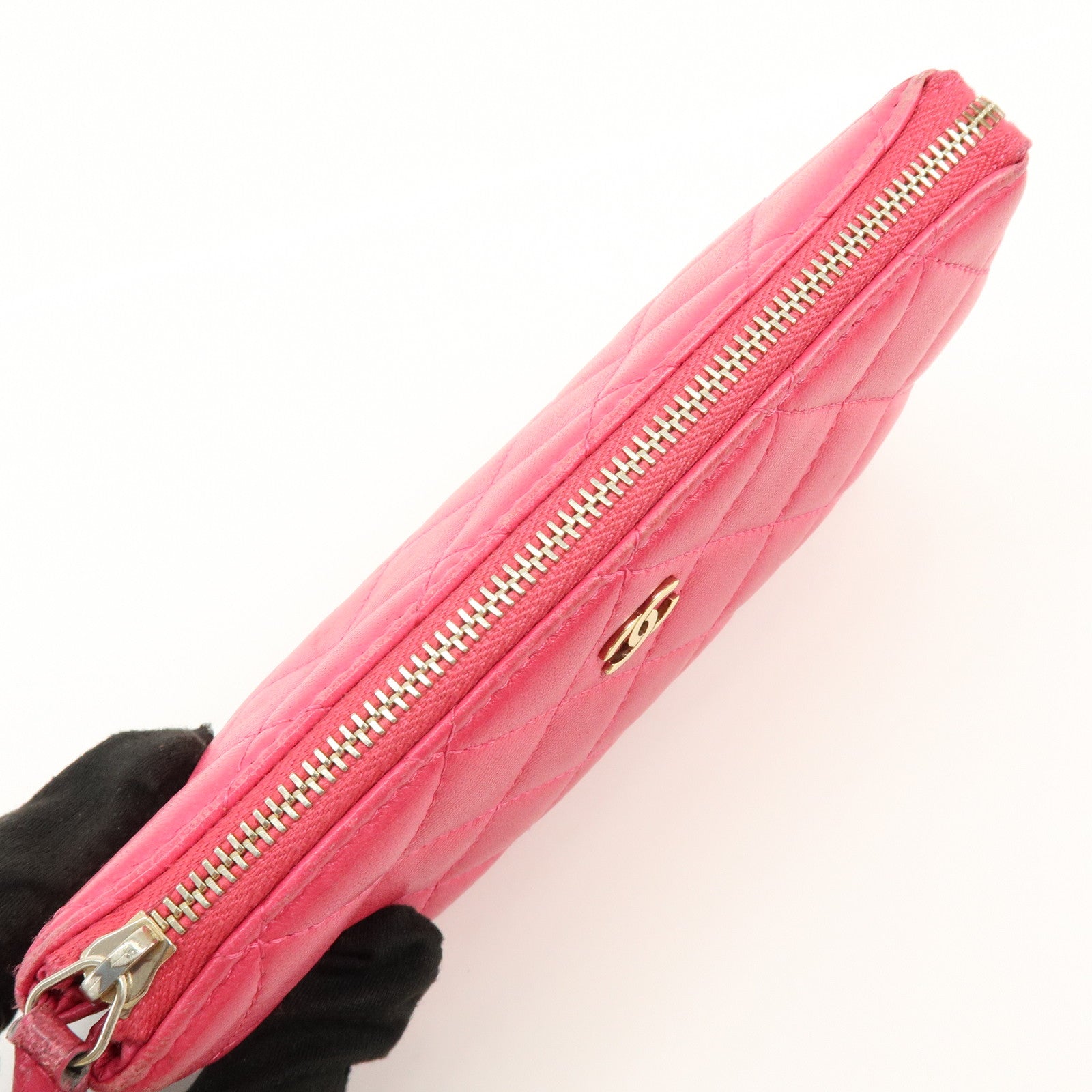 CHANEL Matelasse COCO Mark Lamb Skin Cosmetic Accessory Pouch Pink