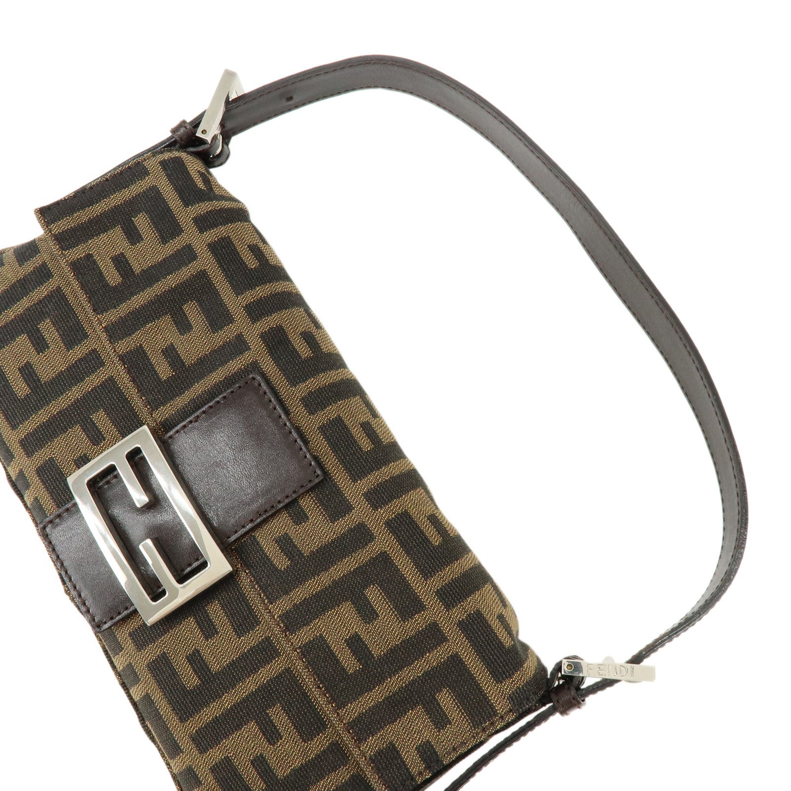 FENDI Mamma Baguette Zucca Canvas Leather Hand Bag Shoulder Bag