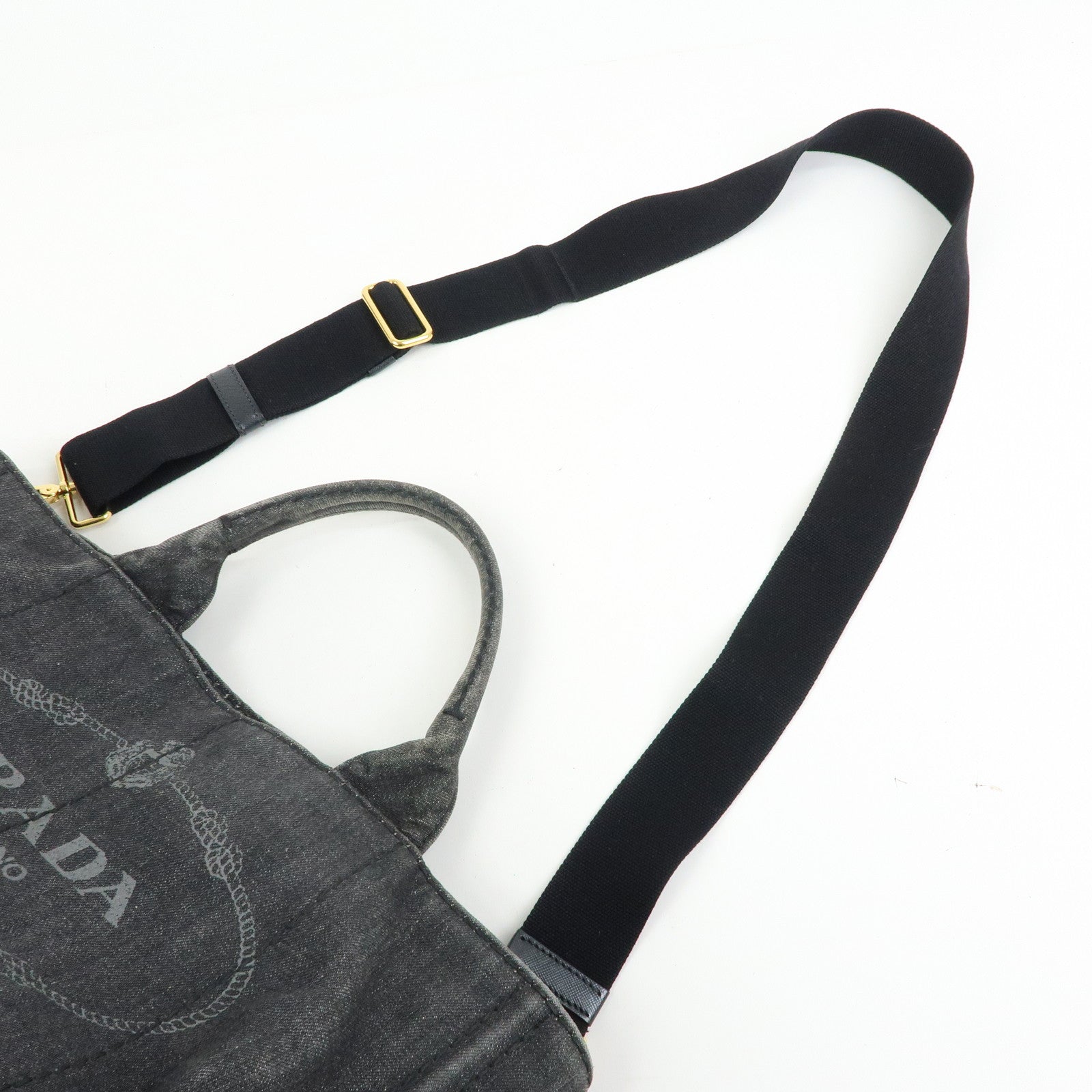 PRADA Triangle Logo Canapa Denim 2Way Bag Shoulder Bag Black 2642B