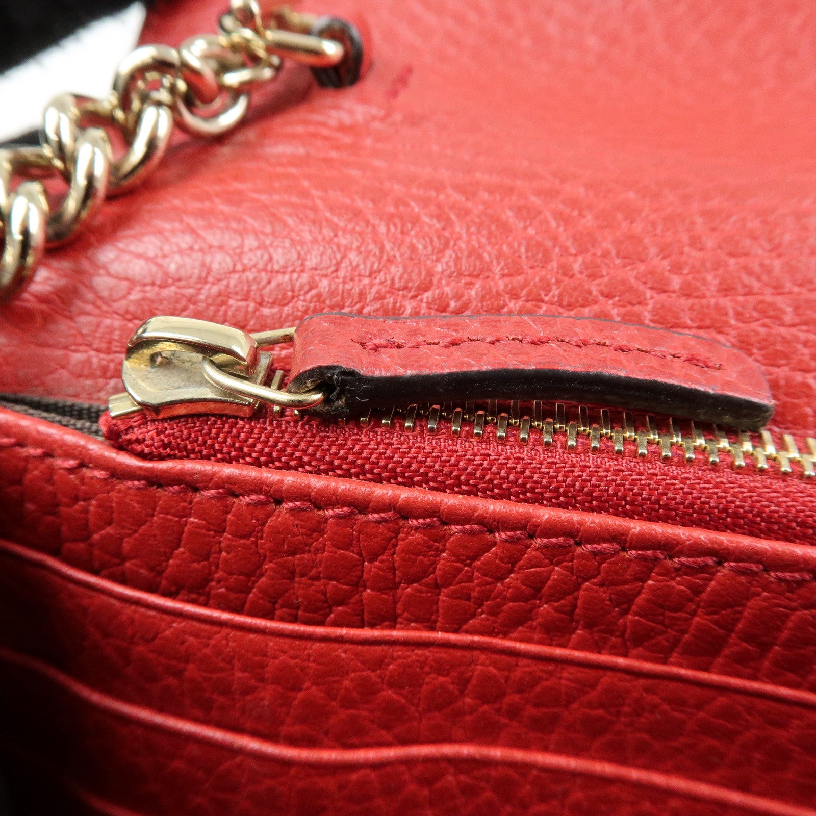 GUCCI Interlocking G Leather Chain Wallet Shoulder Bag Red 510314