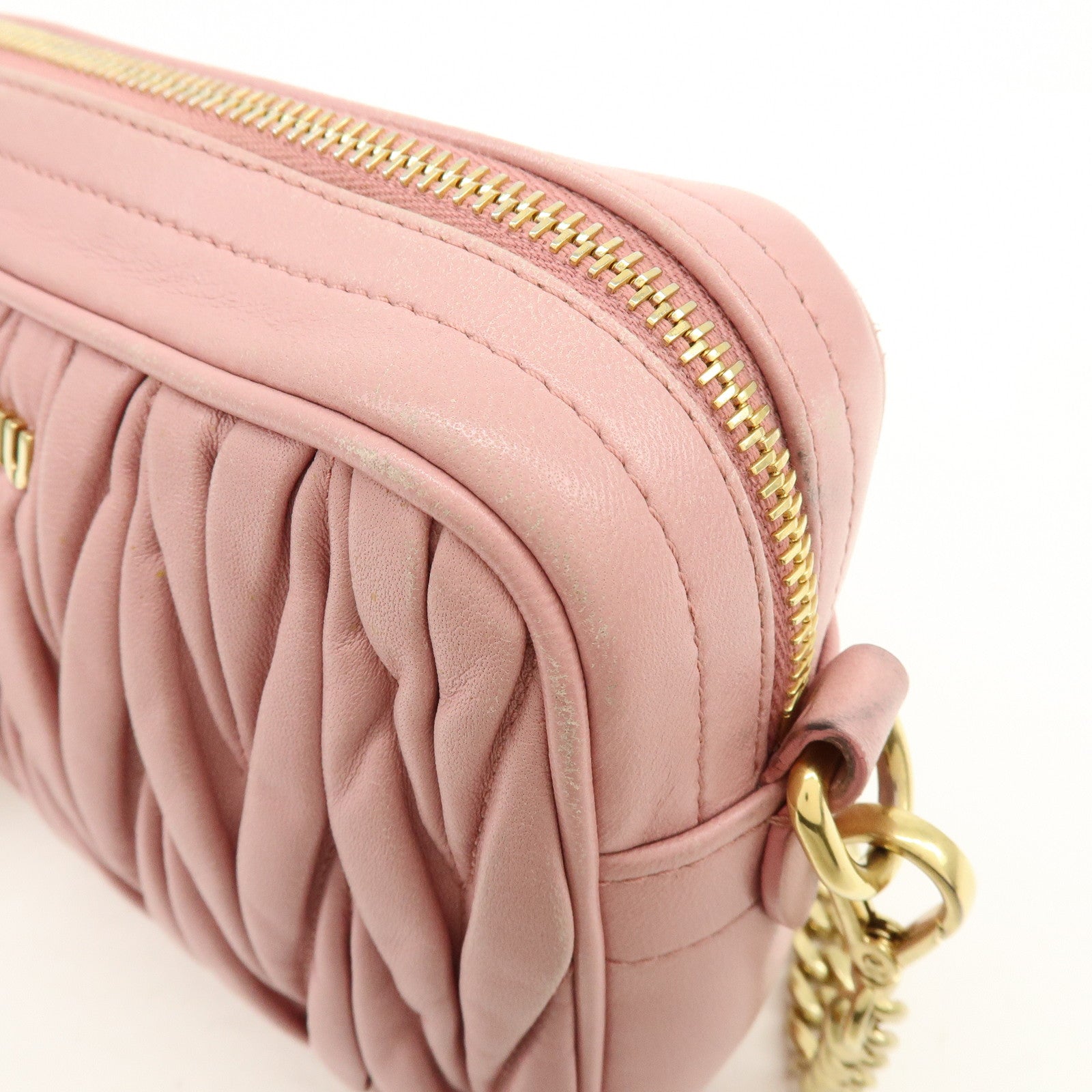 MIU MIU Matelasse Leather Chain Shoulder Bag Pink