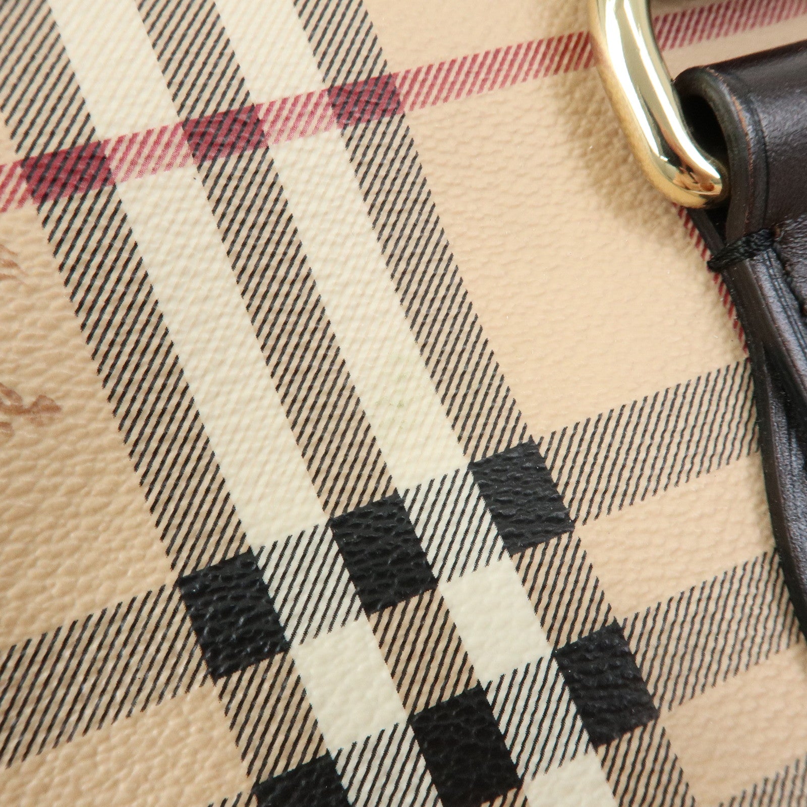 BURBERRY PVC Leather Nova Plaid Tote Bag Shoulder Bag Beige Brown