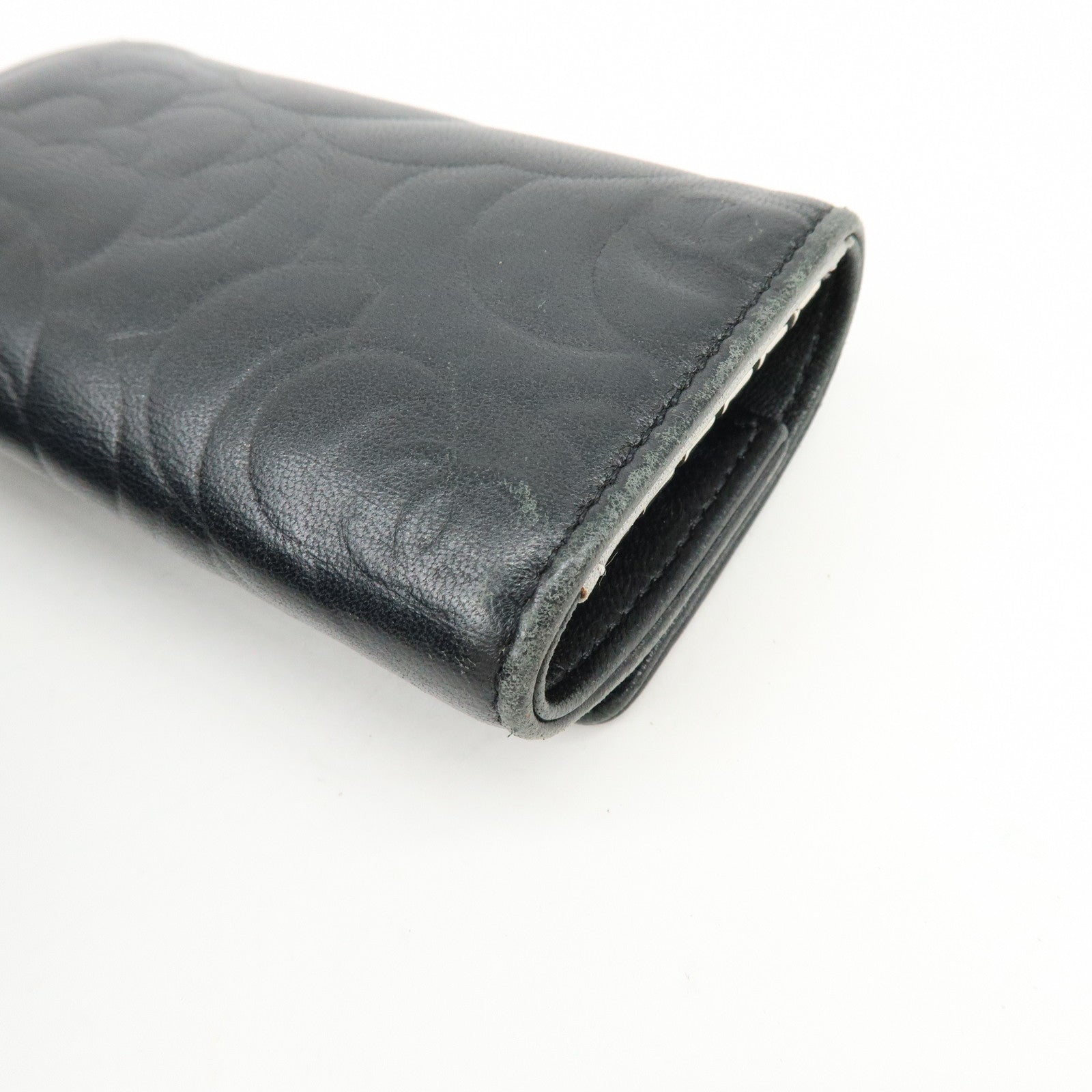 CHANEL Camelia Lamb Skin Leather Key Case Key Holder Black