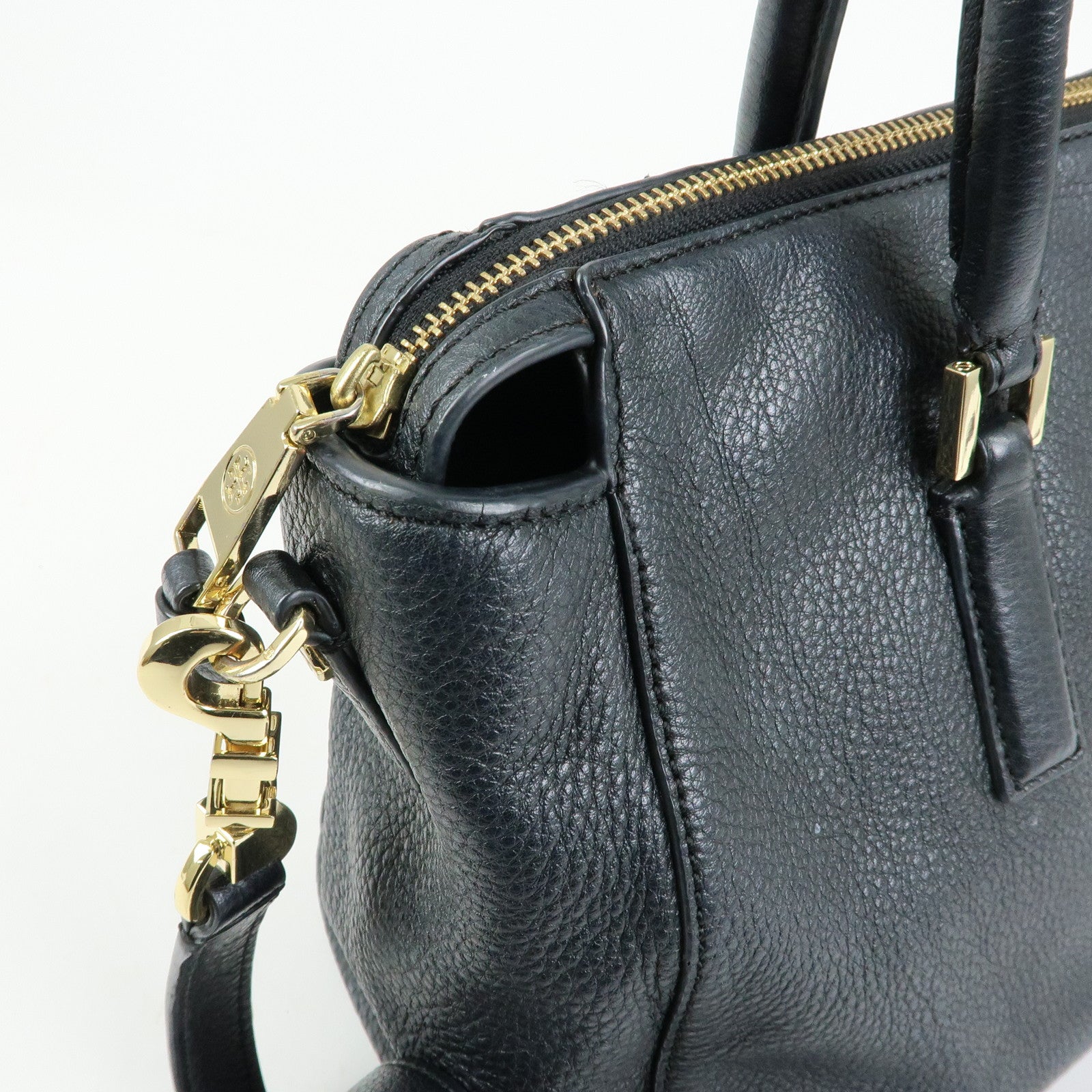 TORY BURCH Double T Leather 2Way Bag Shoulder Hand Bag Black