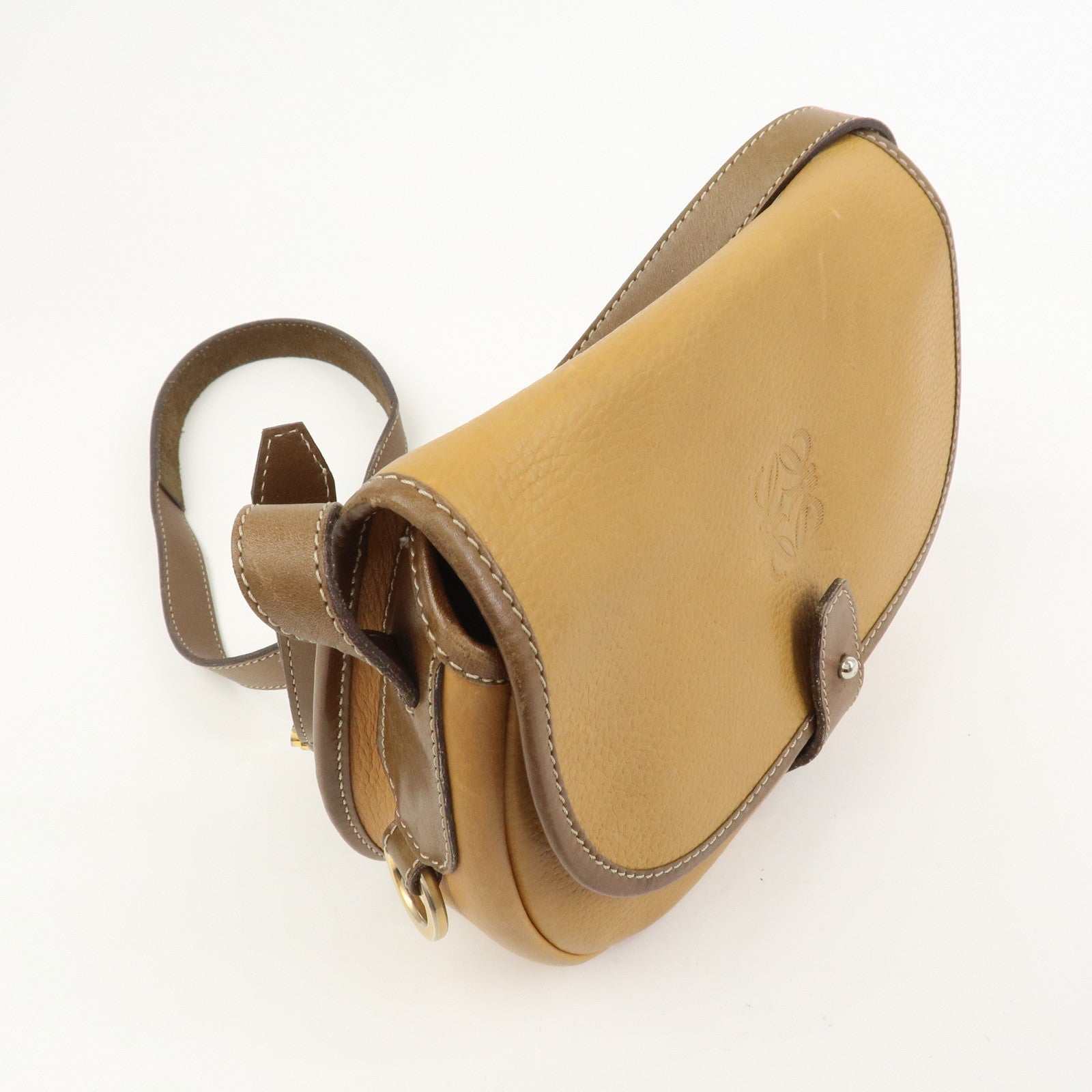 LOEWE Anagram Logo Leather Shoulder Bag Crossbody Bag Brown
