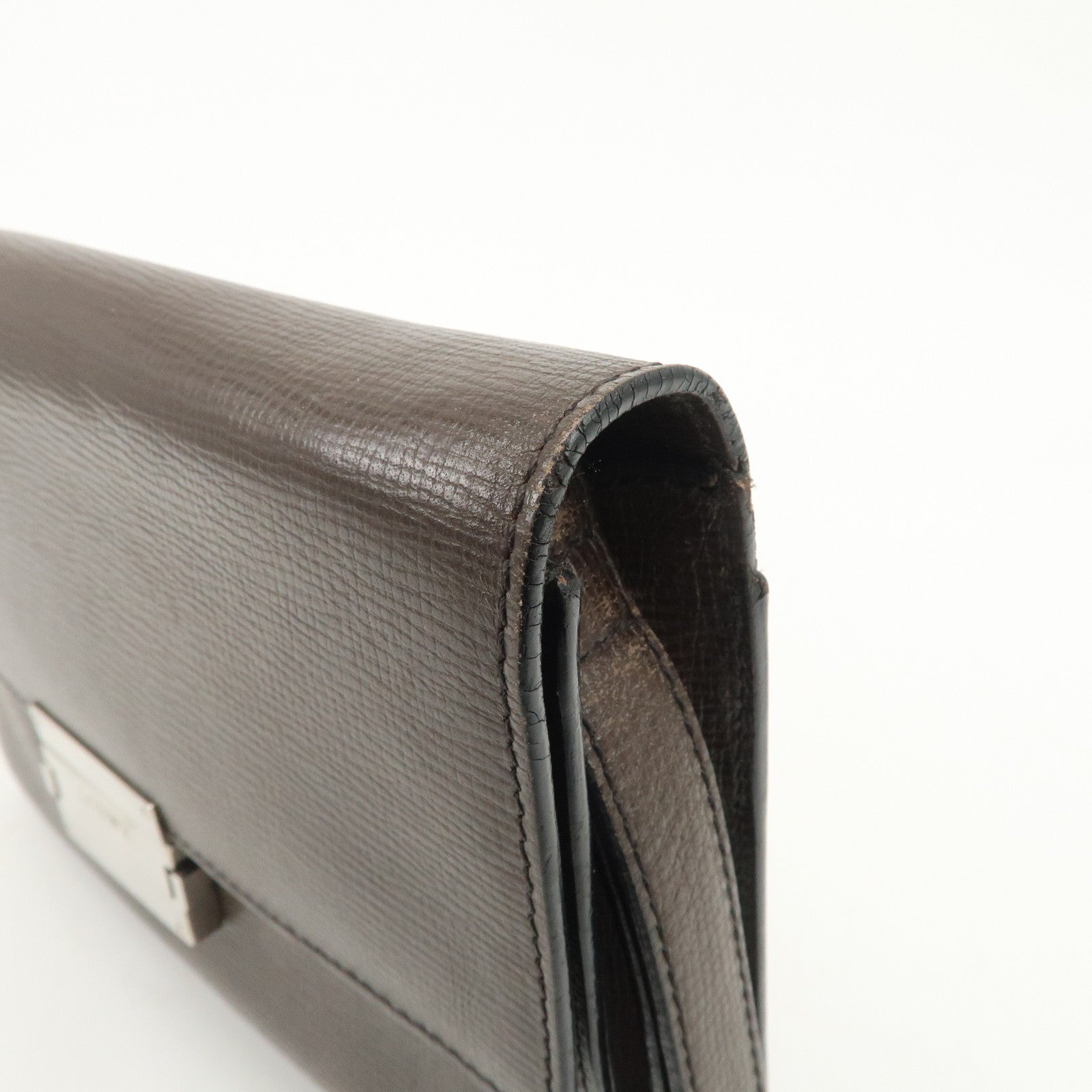 LOEWE Leather Clutch Bag Brown Silver HDW
