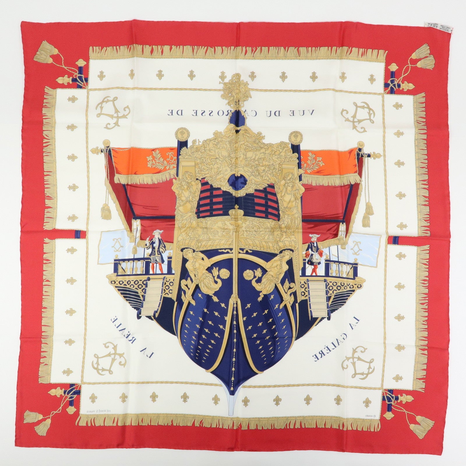 HERMES Carre 90 Silk 100% Scarf VUE DU CARROSSE DE LA GALERE White