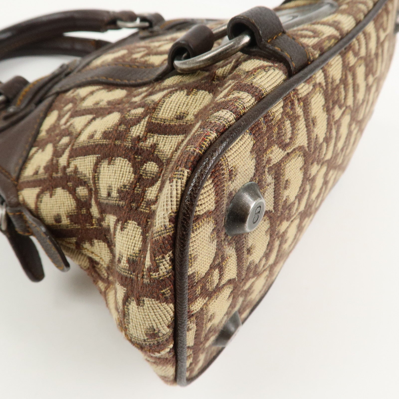 Christian Dior Trotter Canvas Leather Hand Bag Beige Brown