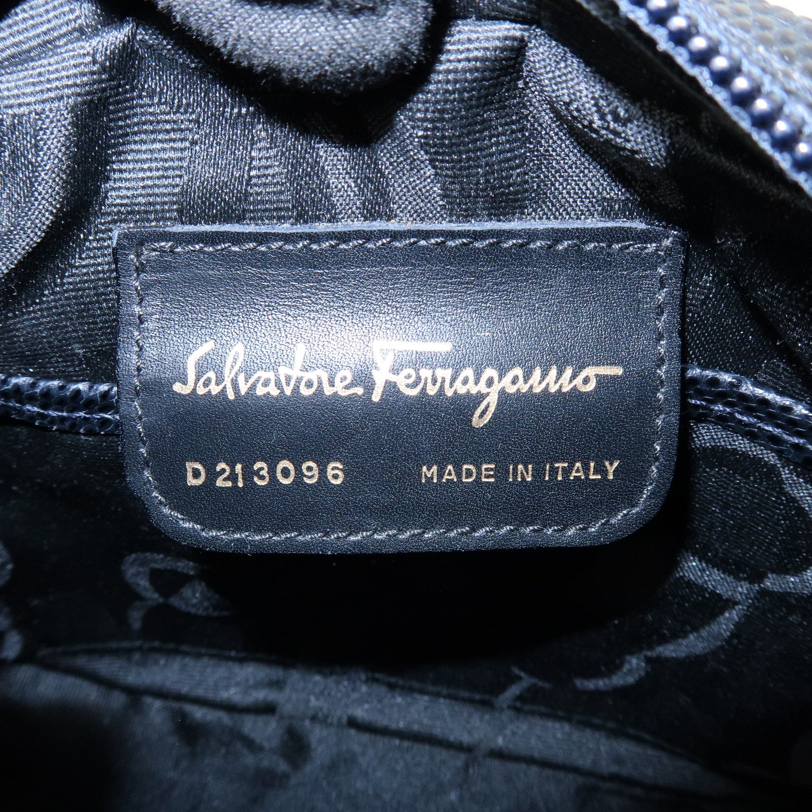 Ferragamo Vara Embossed Leather Shoulder Bag Crossbody Bag Navy