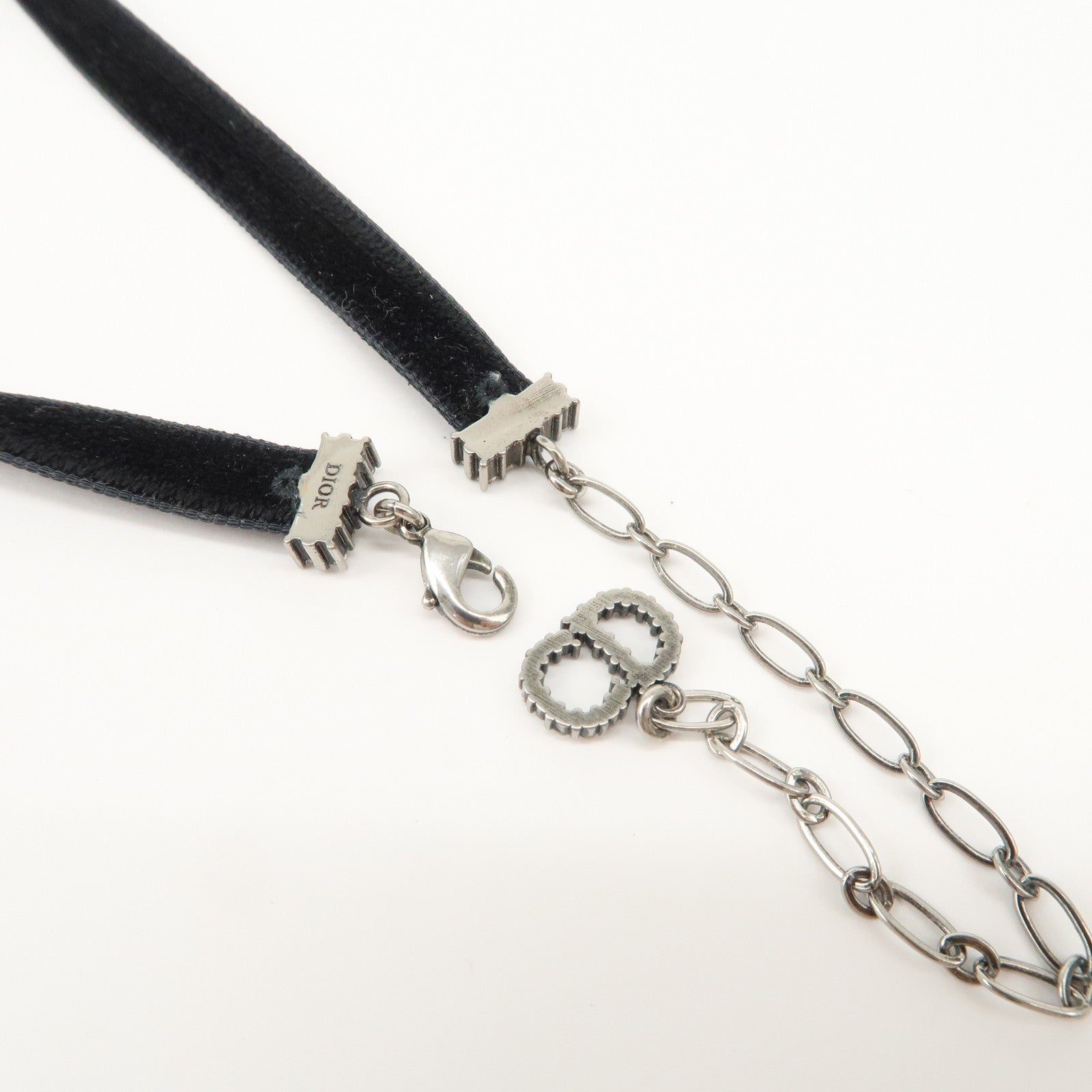 Christian Dior Metal Velour Rhine Stone Choker Black Silver