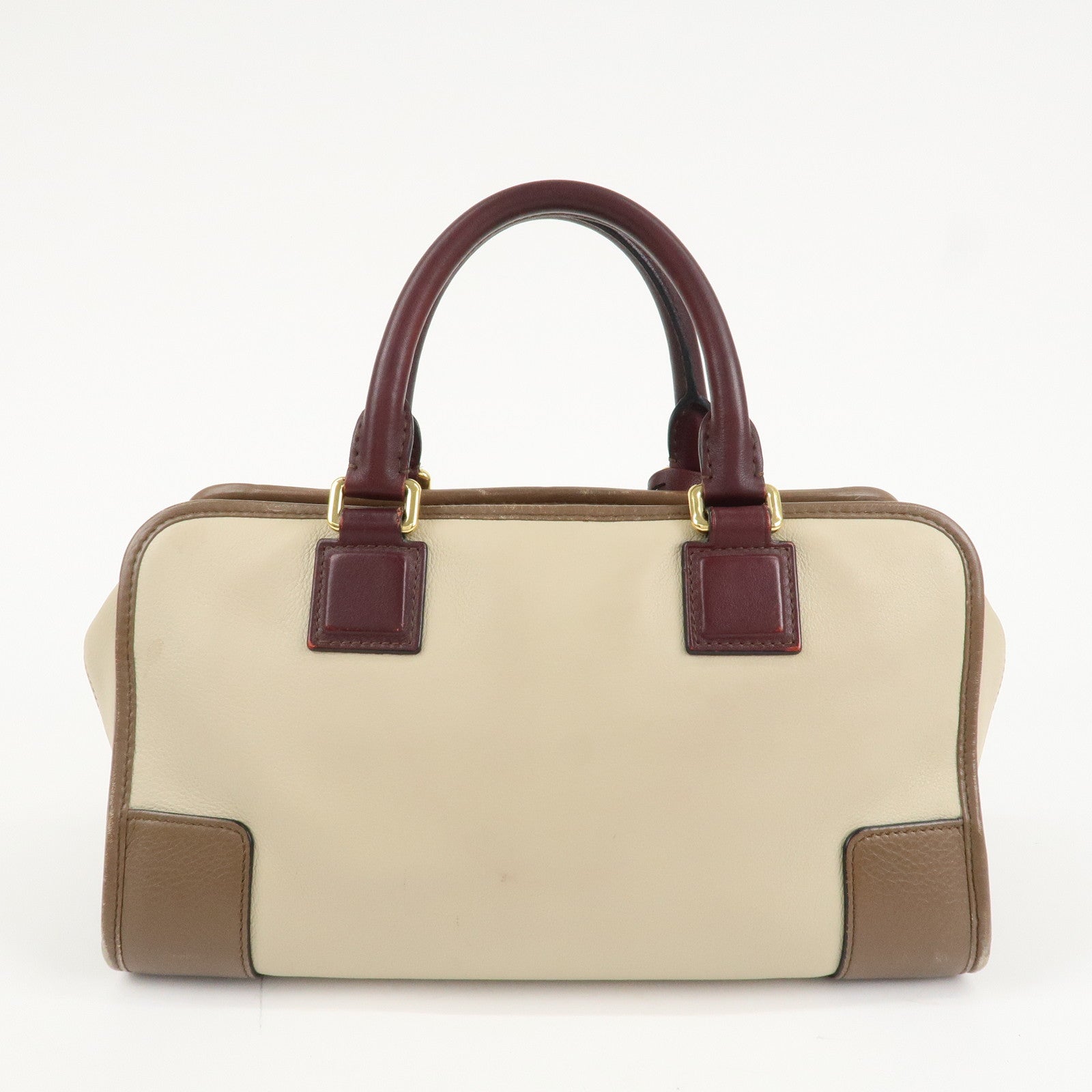 LOEWE Anagram Amazona 28 Leather Hand Bag Brown Ivory Bordeaux Used