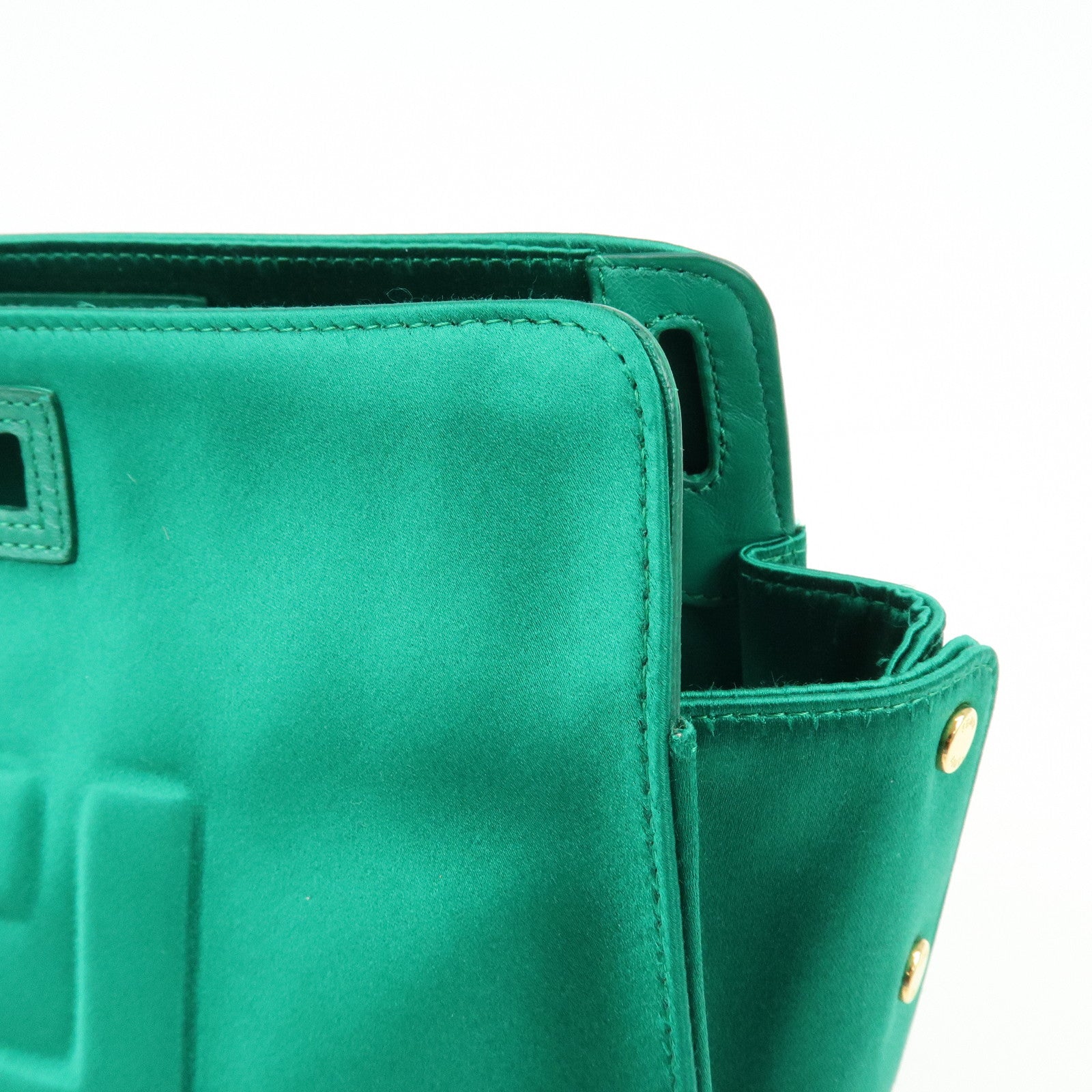 FENDI Satin Peekaboo Defender Hand Bag Cover Green 7AR717
