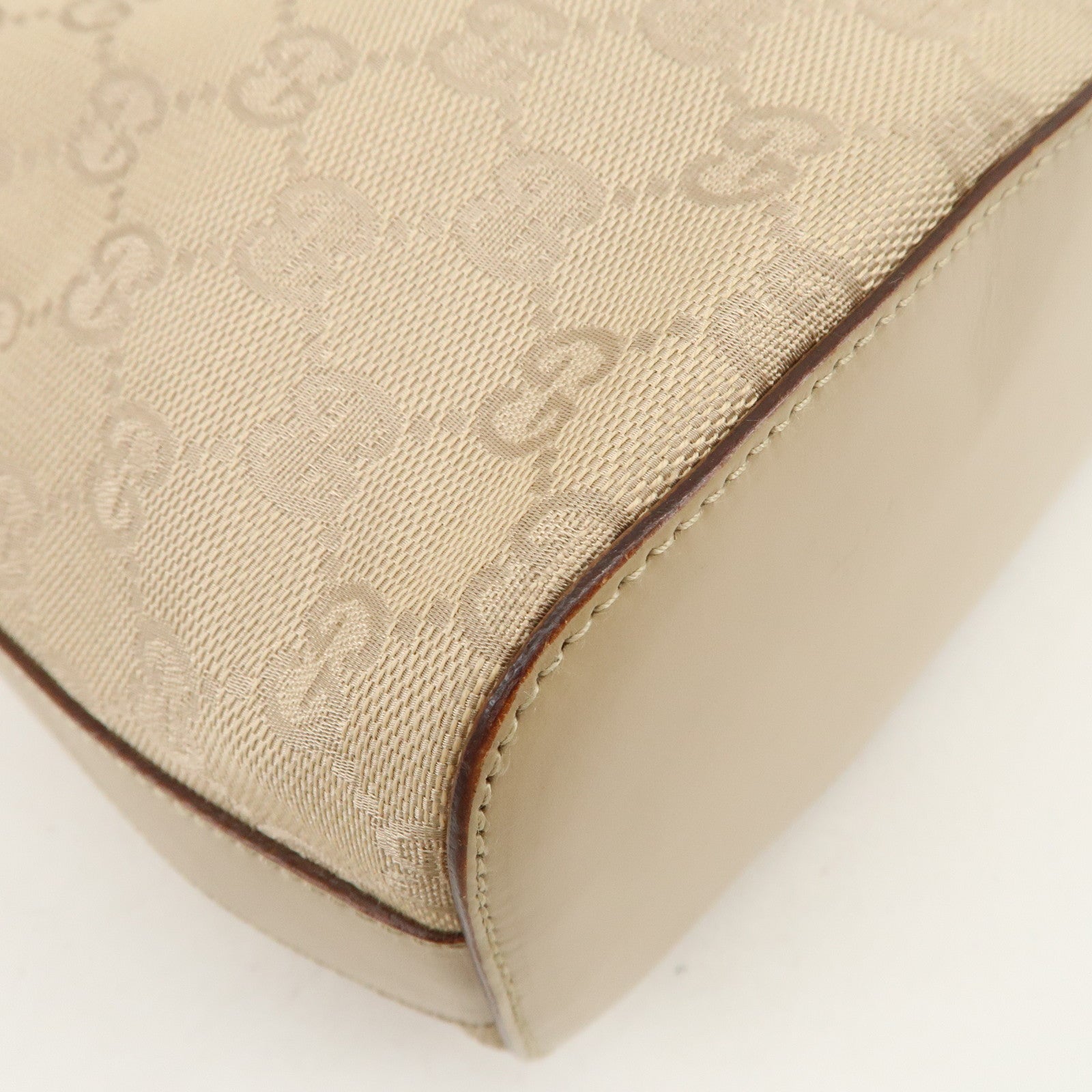 GUCCI GG Canvas Leather Shoulder Bag Hand Bag Beige Silver