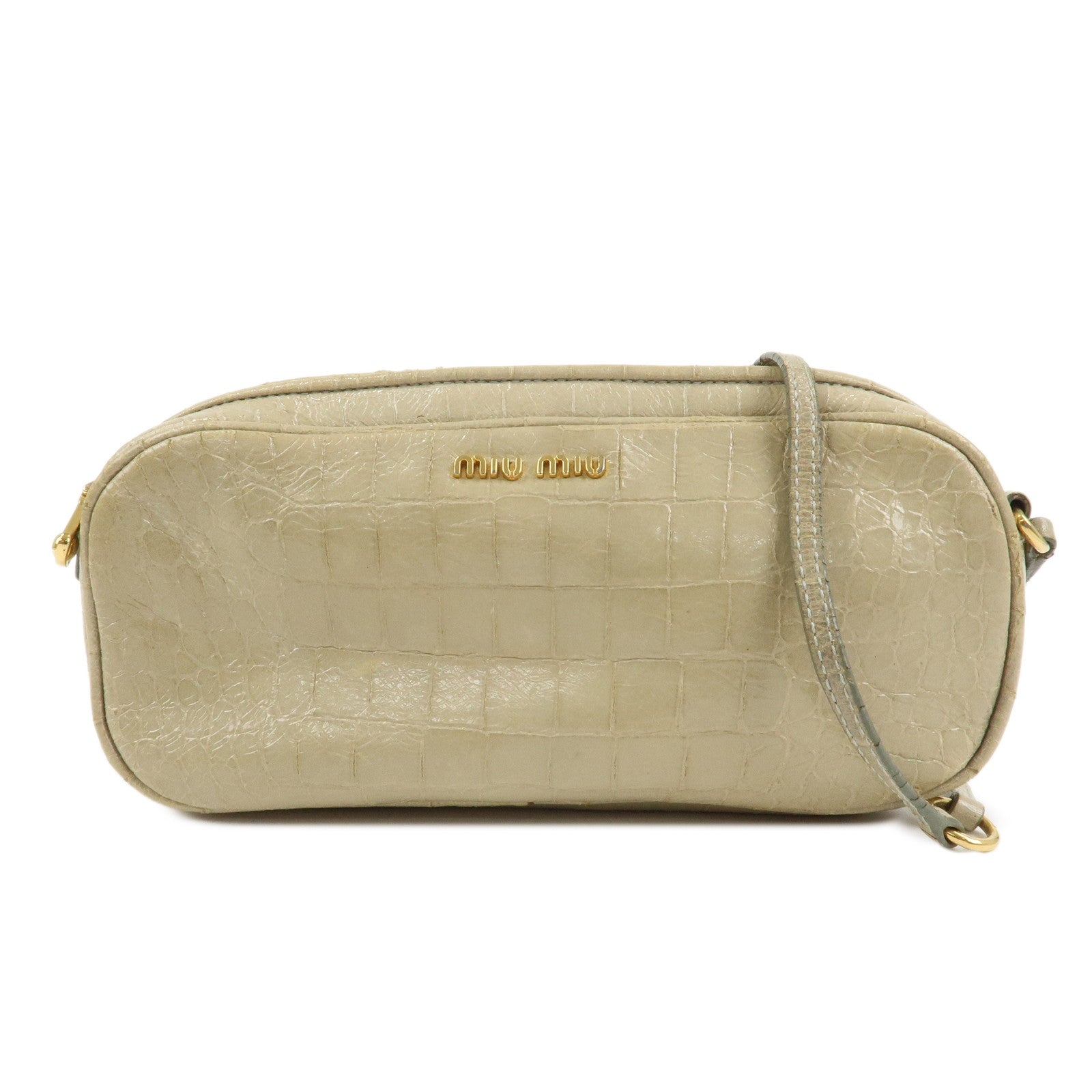 MIU MIU Patent Leather Shoulder Bag Crossbody Bag Beige 5N1477