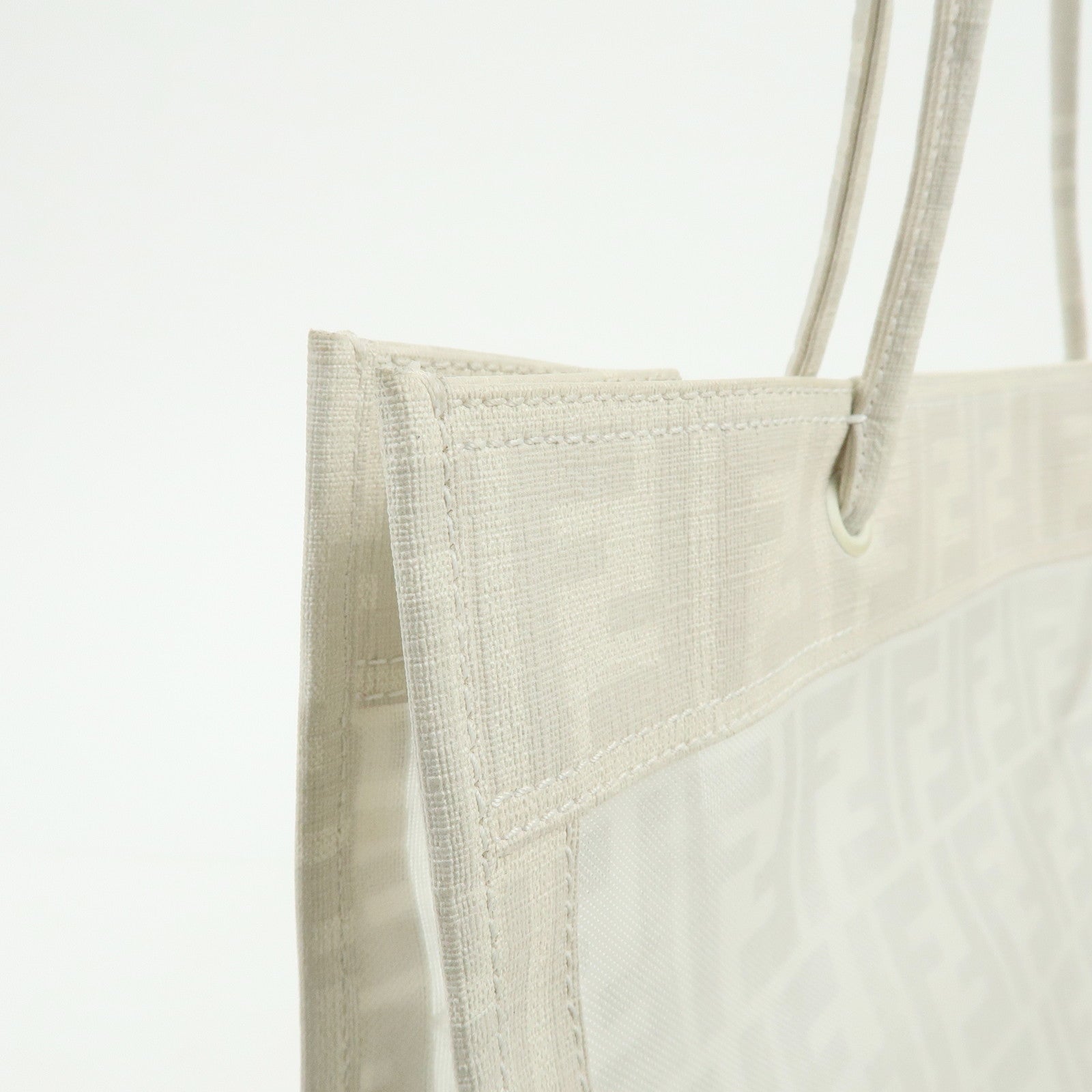 FENDI Zucca Mesh PVC Coated Tote Bag Shoulder Bag White 8BH183