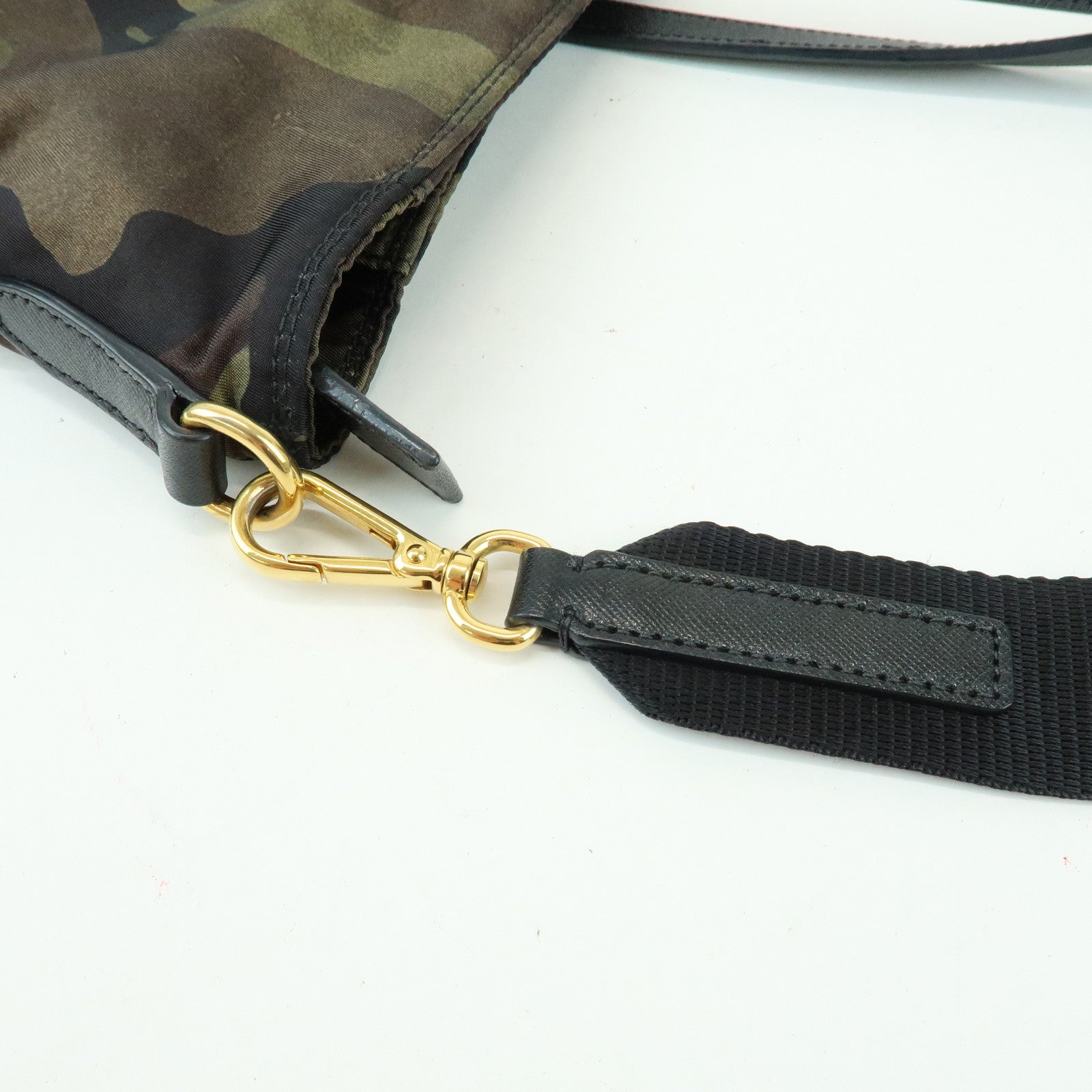 PRADA Triangle Logo Nylon Saffiano Leather 2Way Hand Shoulder Bag Khaki