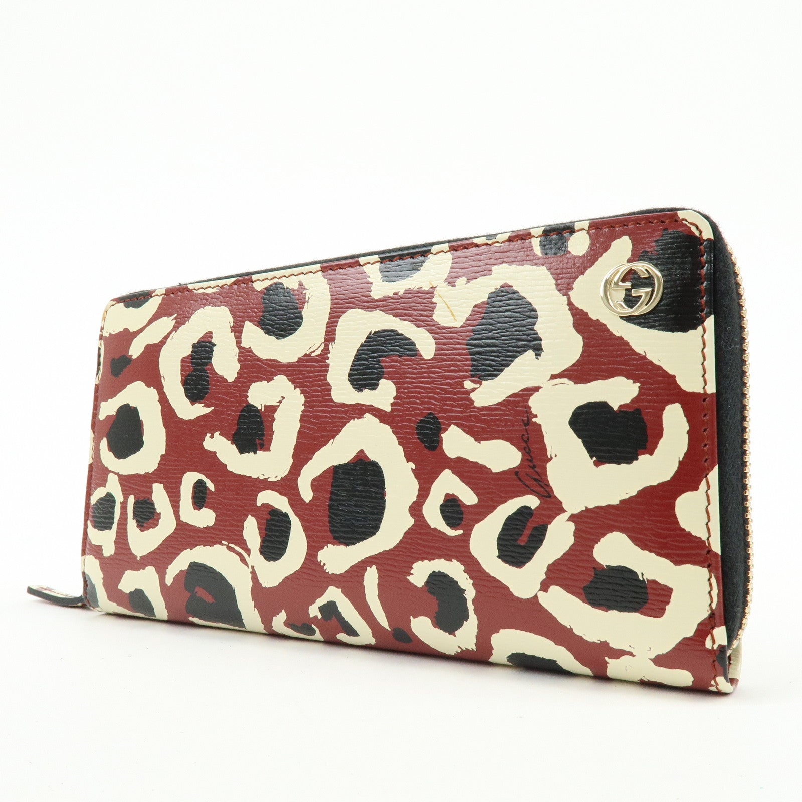 GUCCI Interlocking G Leather Round Zippy Long Wallet Red 309705