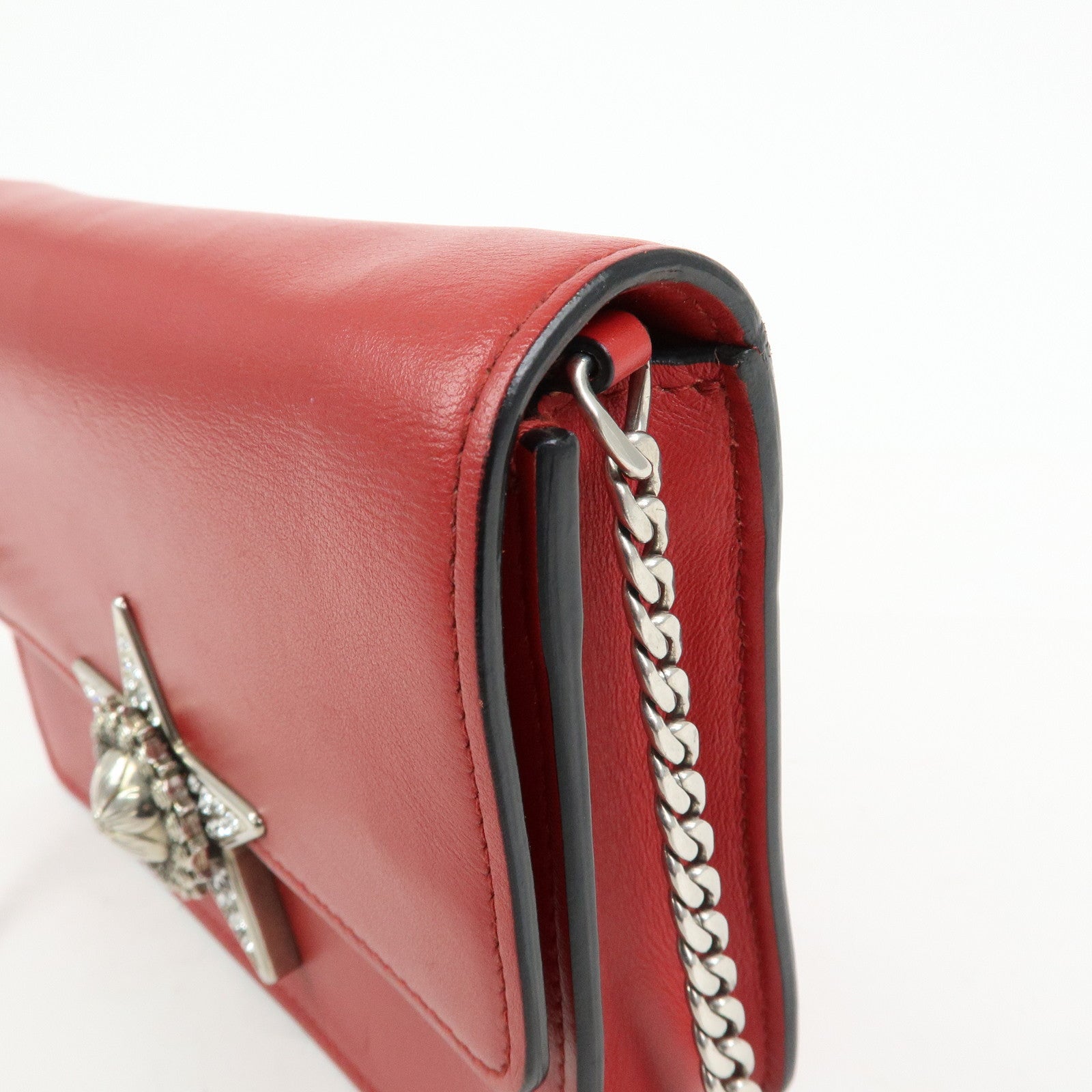 MIU MIU Leather Star Chain Shoulder Bag Crossbody Bag Red