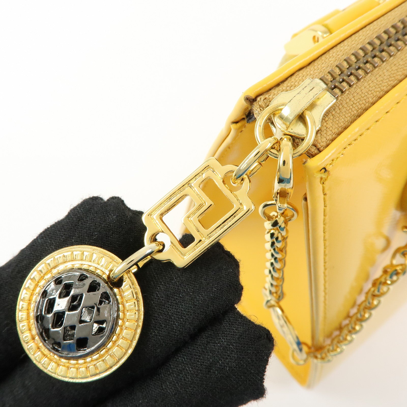 VERSACE Leather Charm 2Way Bag Hand Bag Shoulder Bag Yellow
