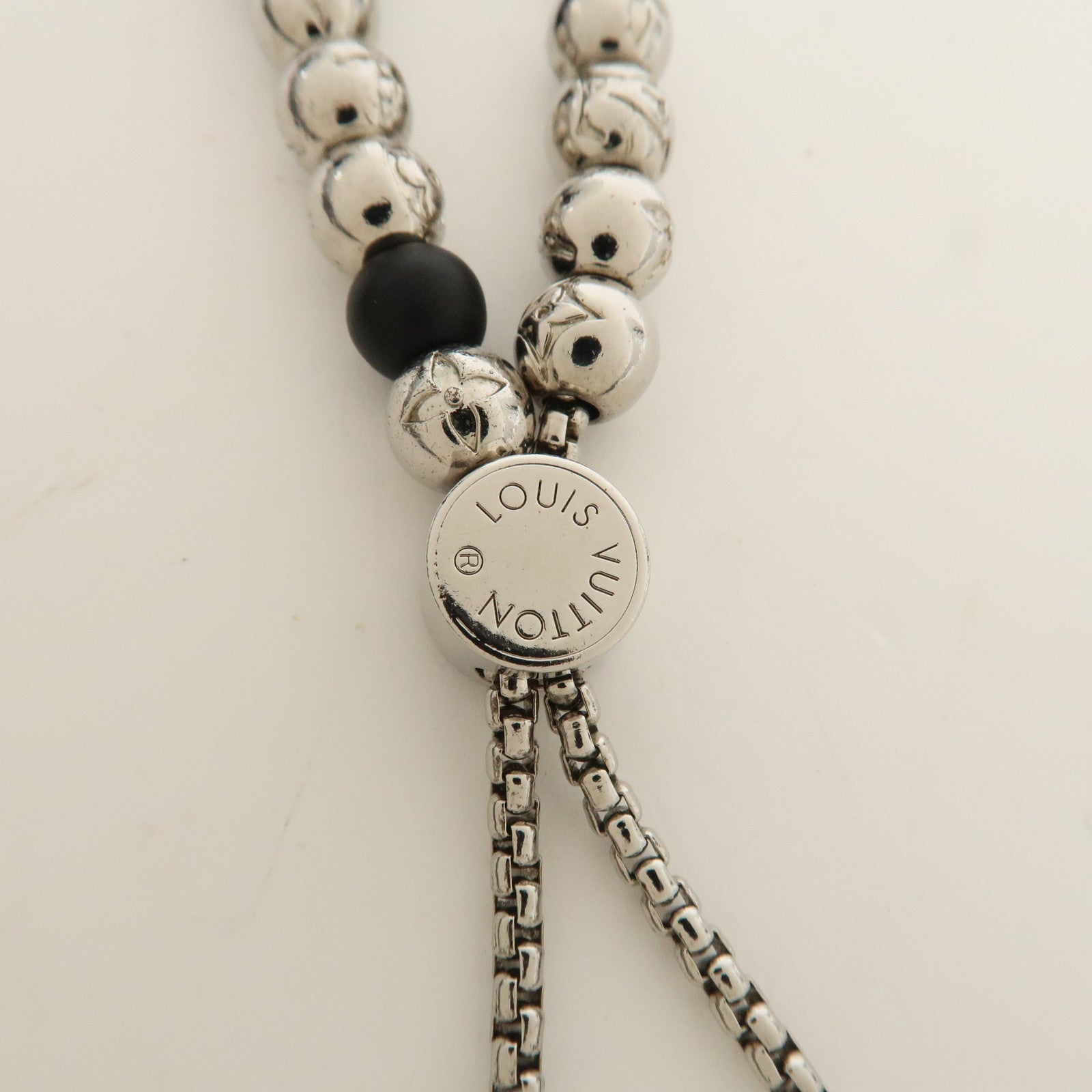 Louis Vuitton Monogram Beads Metal Bracelet Silver Black M00512 Used