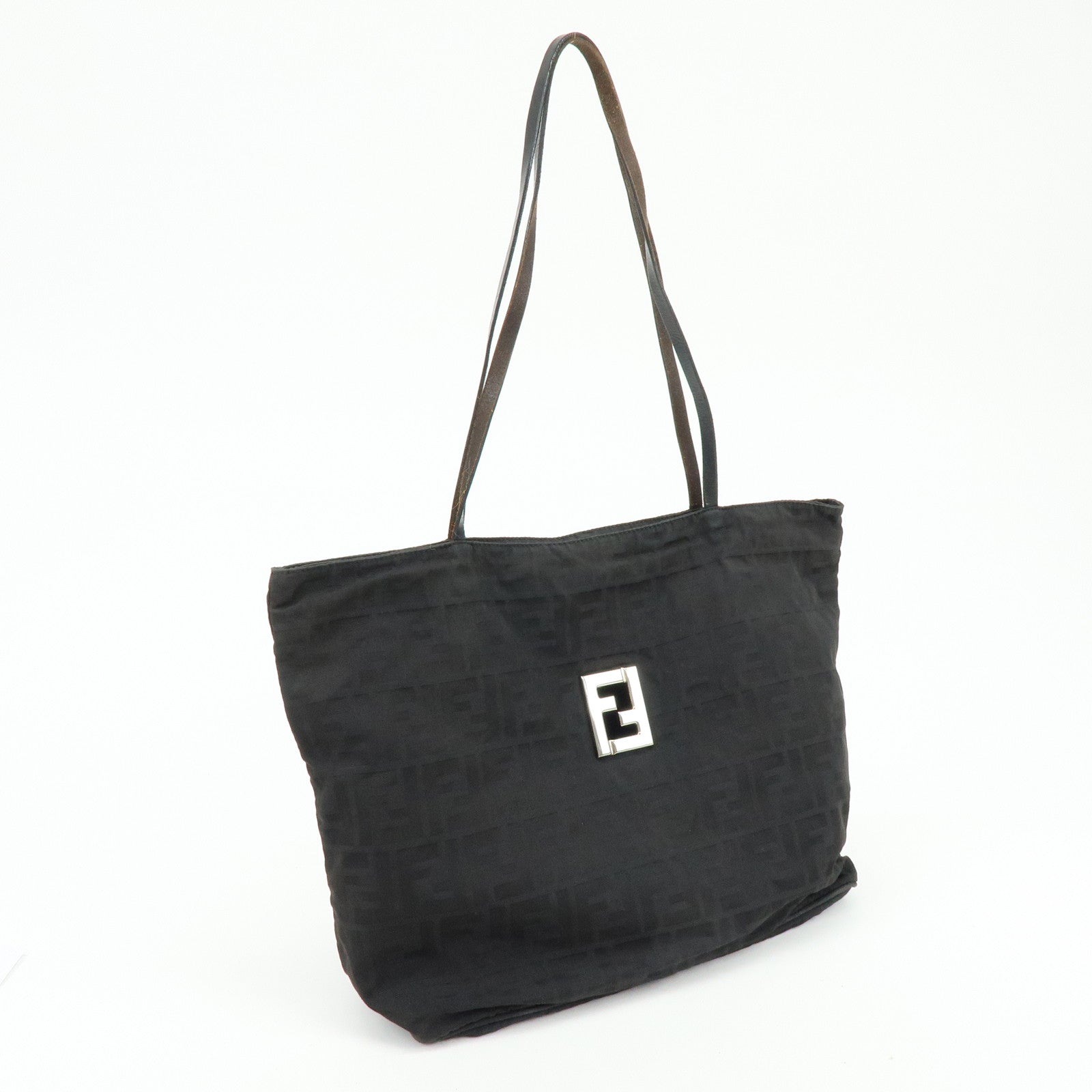 FENDI Zucca Canvas Leather Tote Bag Shoulder Bag Black 15785
