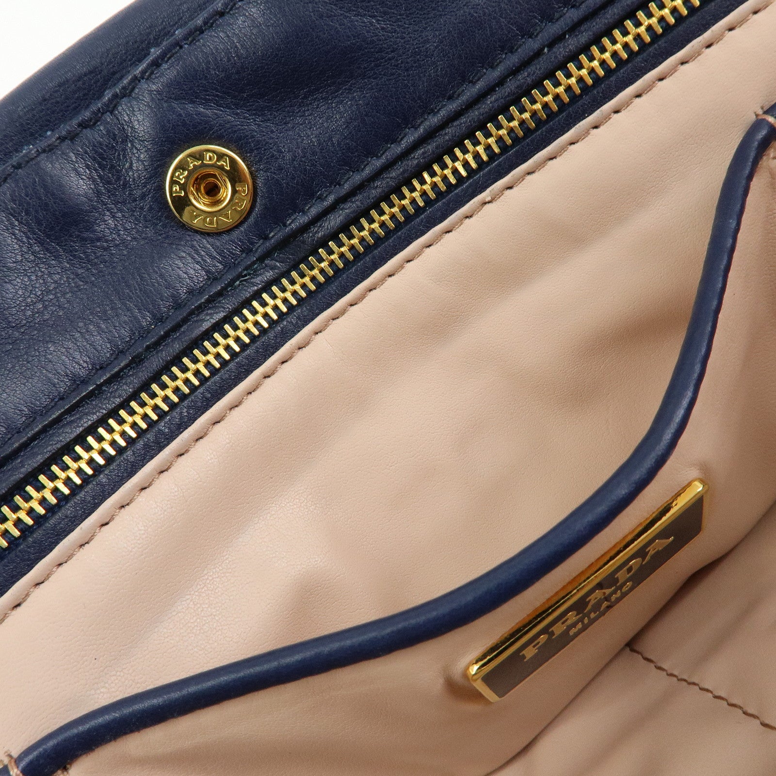 PRADA Triangle Logo Denim Clutch Bag Pouch Blue Brown