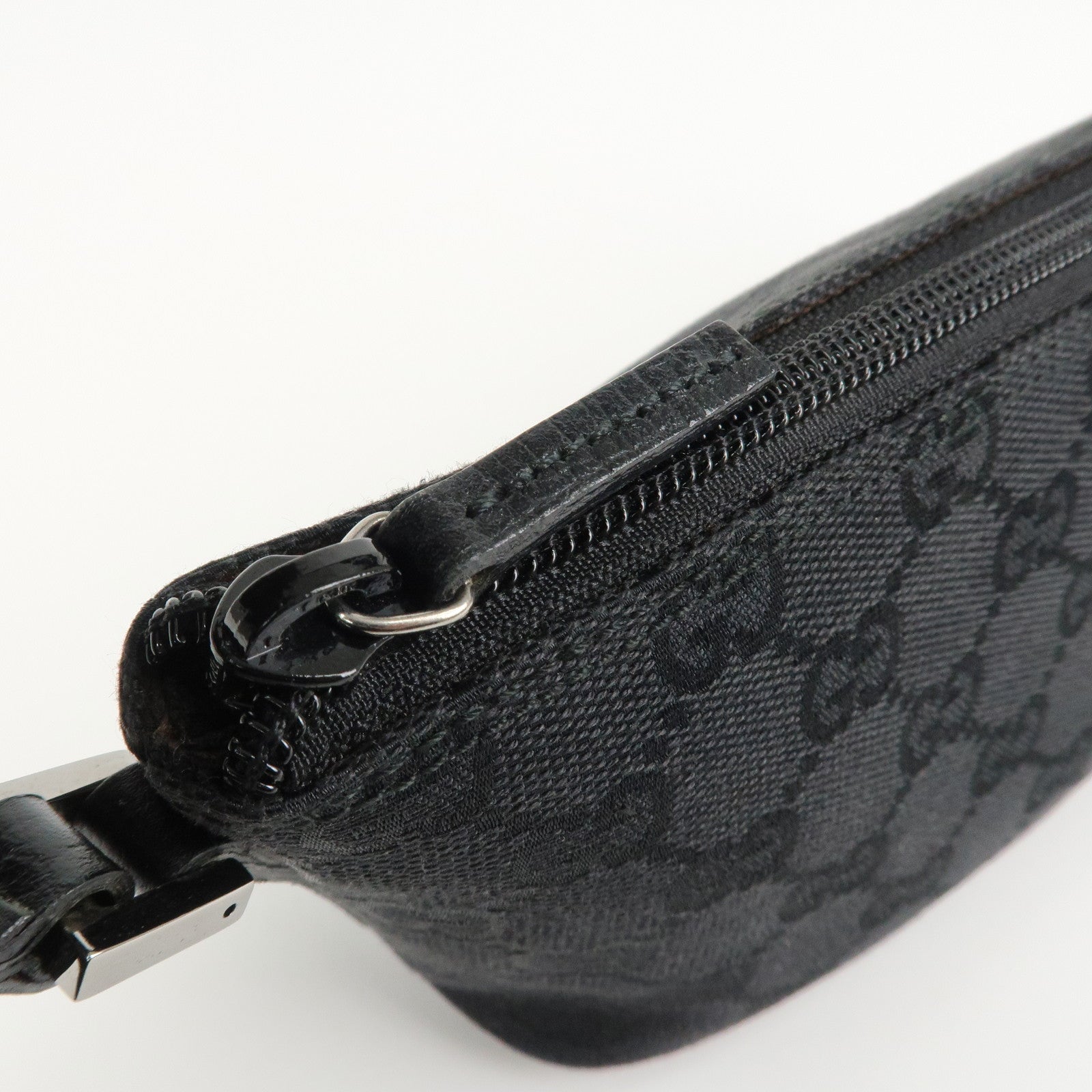 GUCCI Boat Bag GG Canvas Leather Hand Bag Black 07198