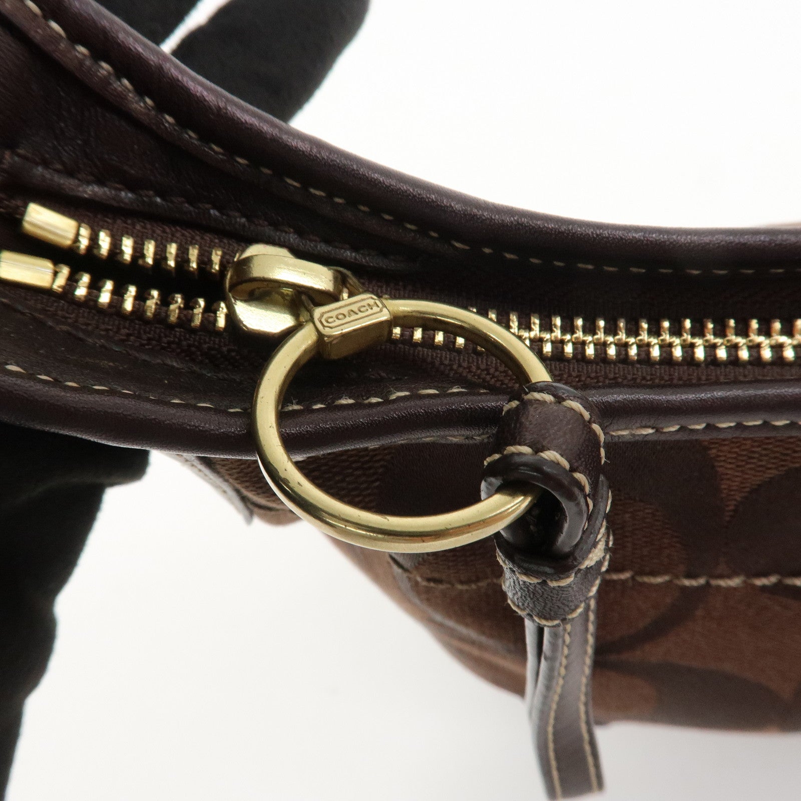 COACH Set Of 2 Canvas Leather Shoulder Bag Hand Bag Brown Beige