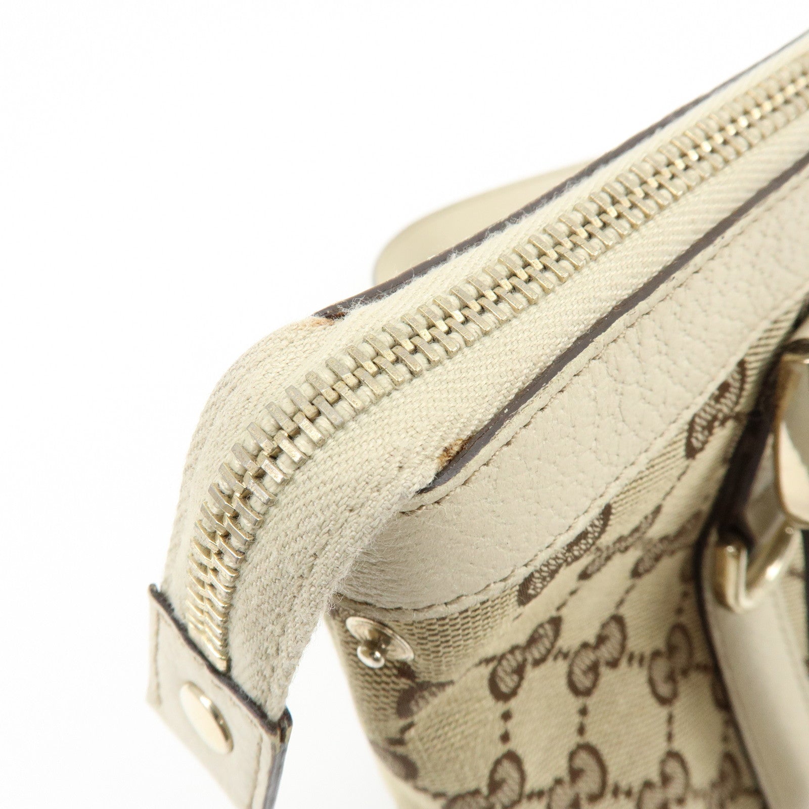 GUCCI Abbey GG Canvas Leather Tote Bag Hand Bag Beige Ivory 141471