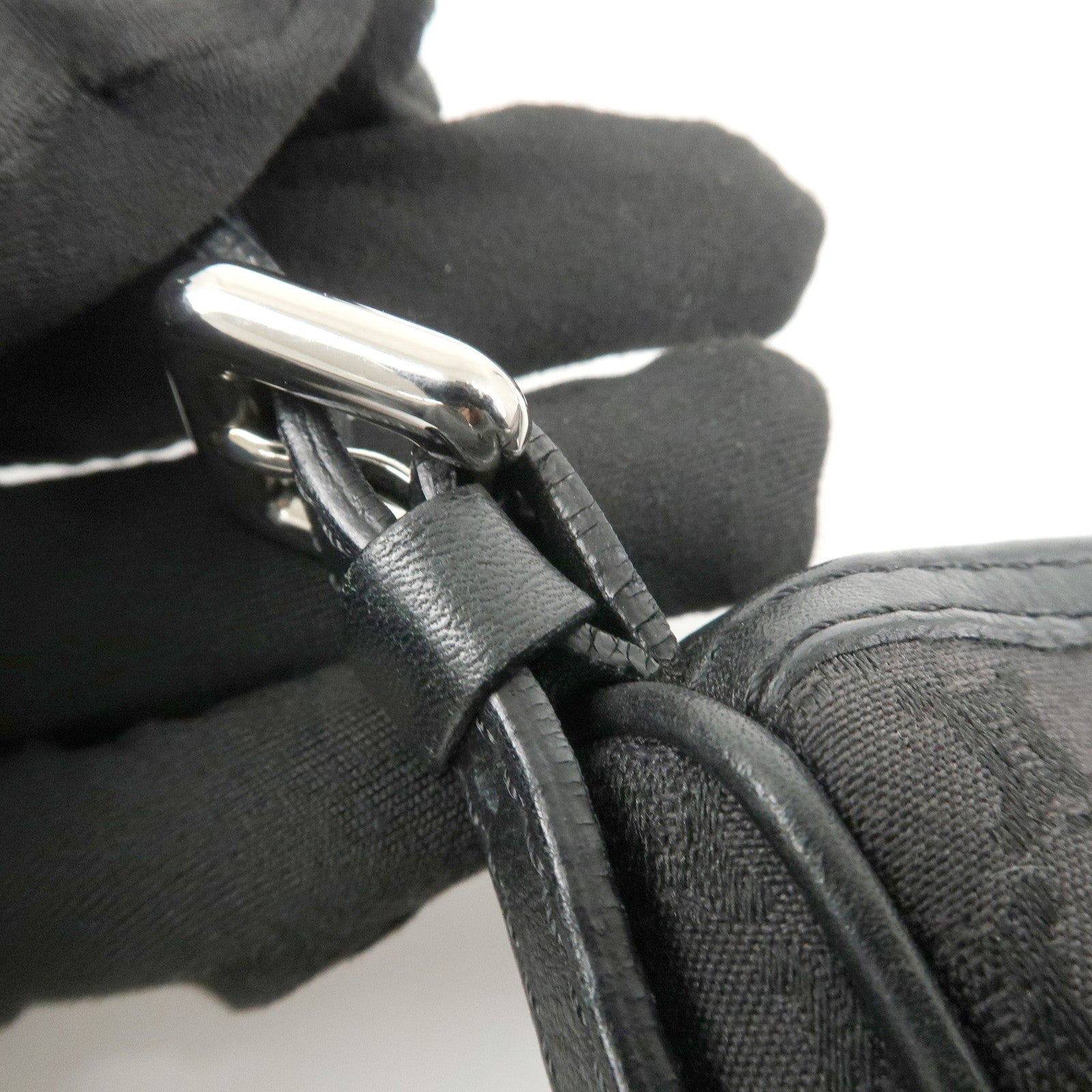 CELINE Macadam Canvas Leather Accessory Pouch Silver HDW Black Used