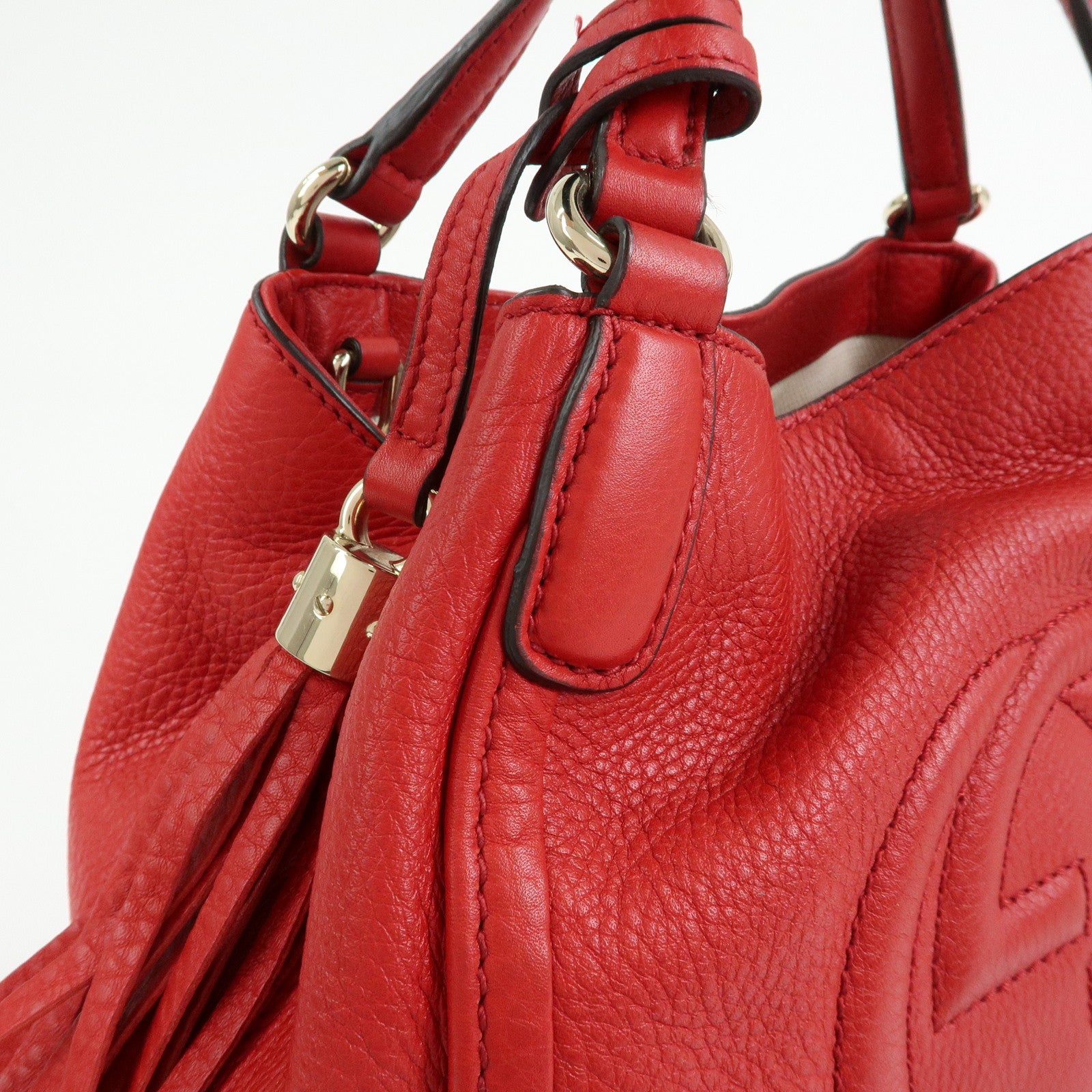 GUCCI SOHO Interlocking G Leather 2Way Bag Hand Bag Red 336751