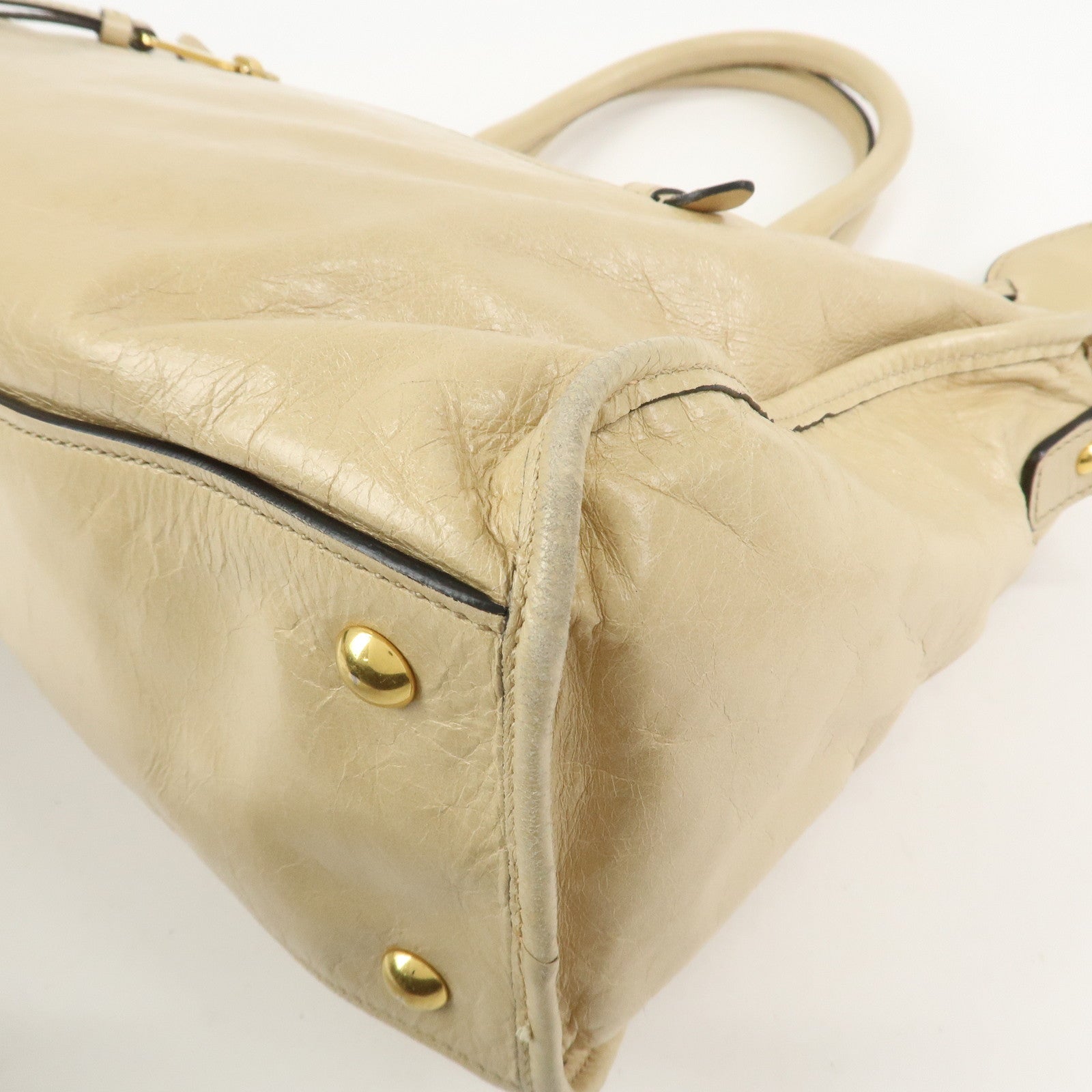 MIU MIU Logo Leather 2Way Bag Hand Bag Shoulder Bag Beige
