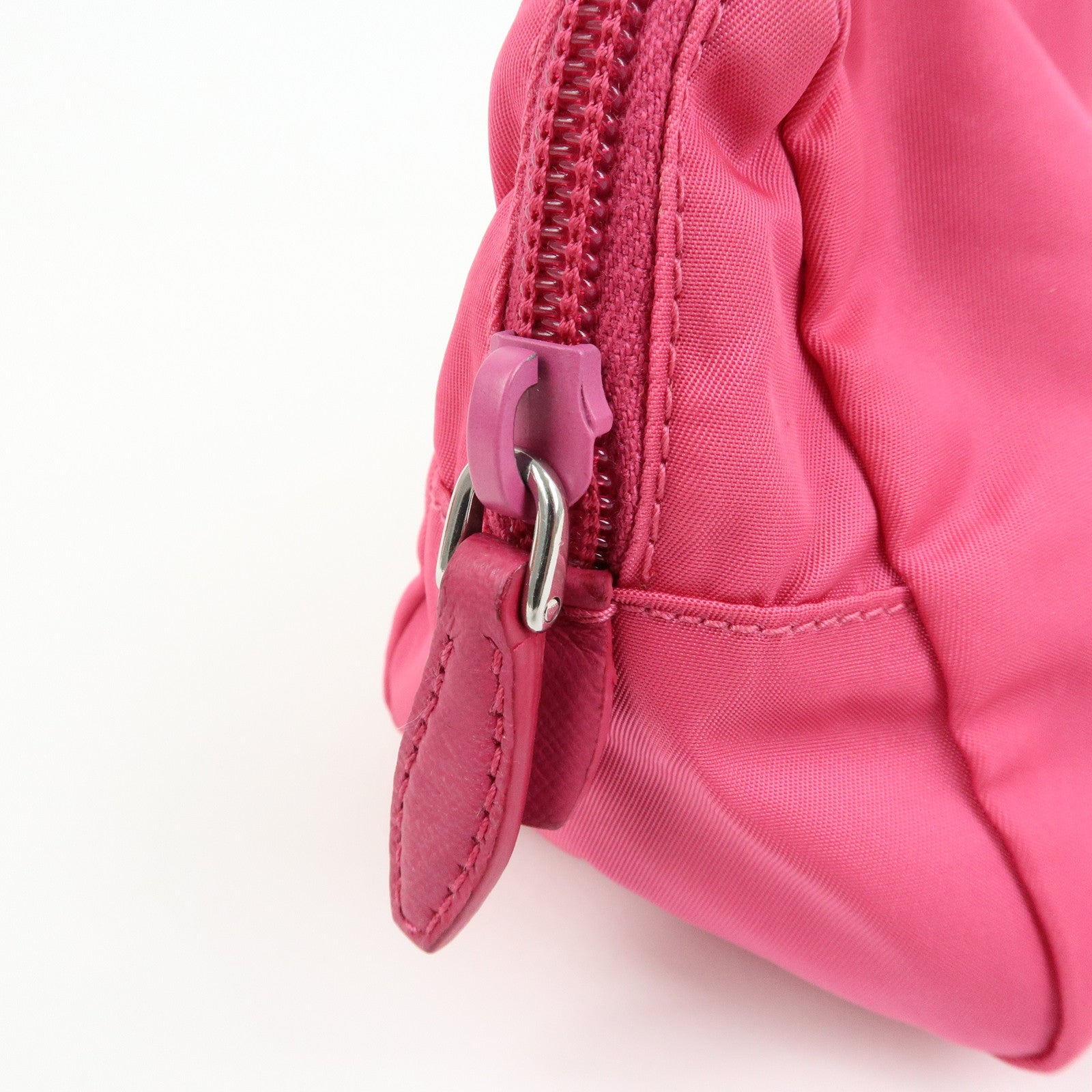 PRADA Triangle Logo Nylon Leather Cosmetic Wristlet Pouch Pink