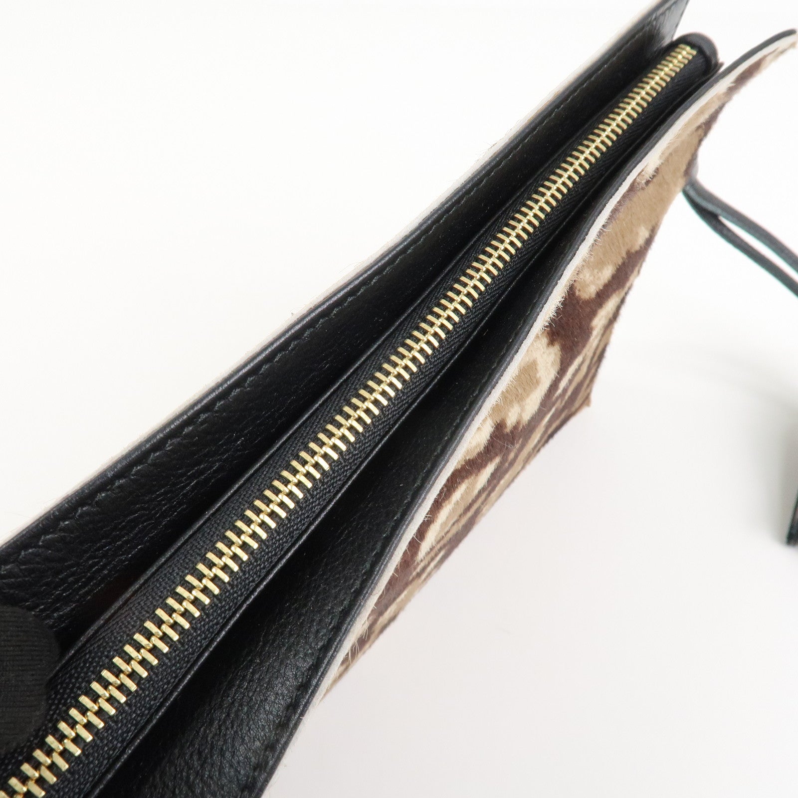 LOEWE Unborn Calf Leather Clutch Bag Pouch Brown Used