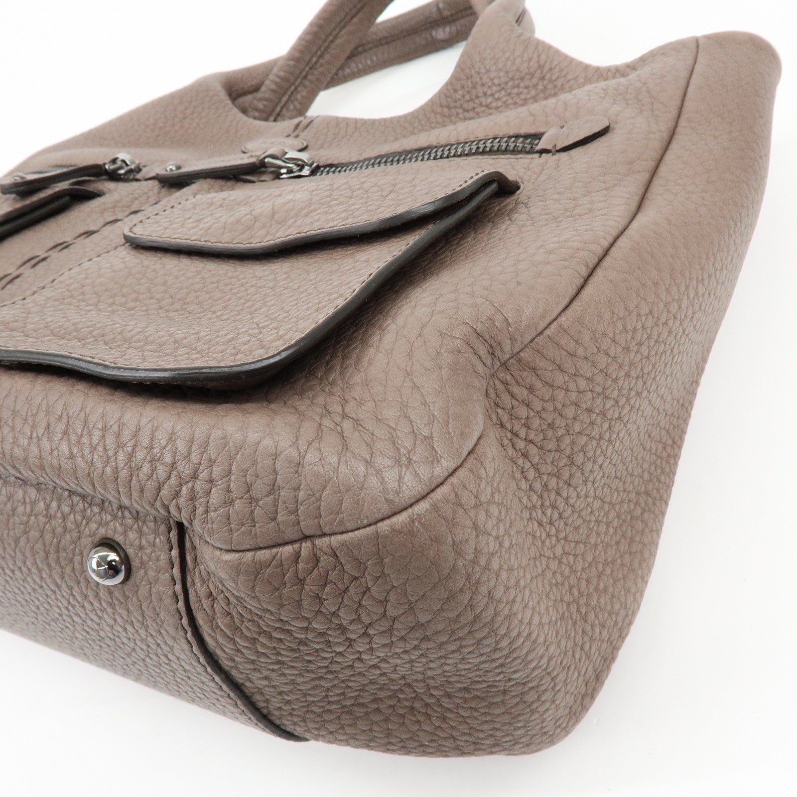 TOD'S Logo Leather Tote Bag Hand Bag Shoulder Bag Greige