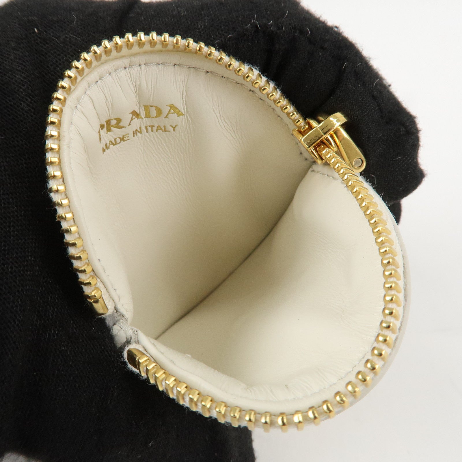 PRADA Triangle Logo Saffiano Leather Coin Case White 1MM006 Used