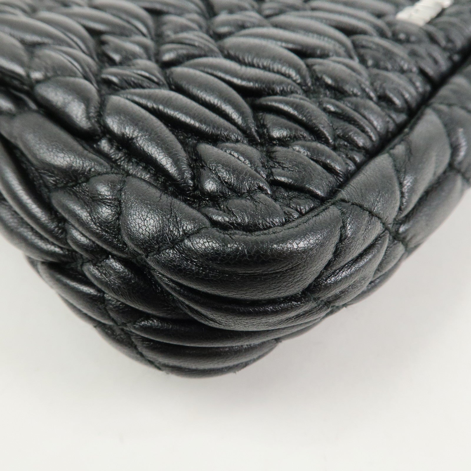 MIU MIU Matelasse Leather Chain Shoulder Bag Black 5BP079