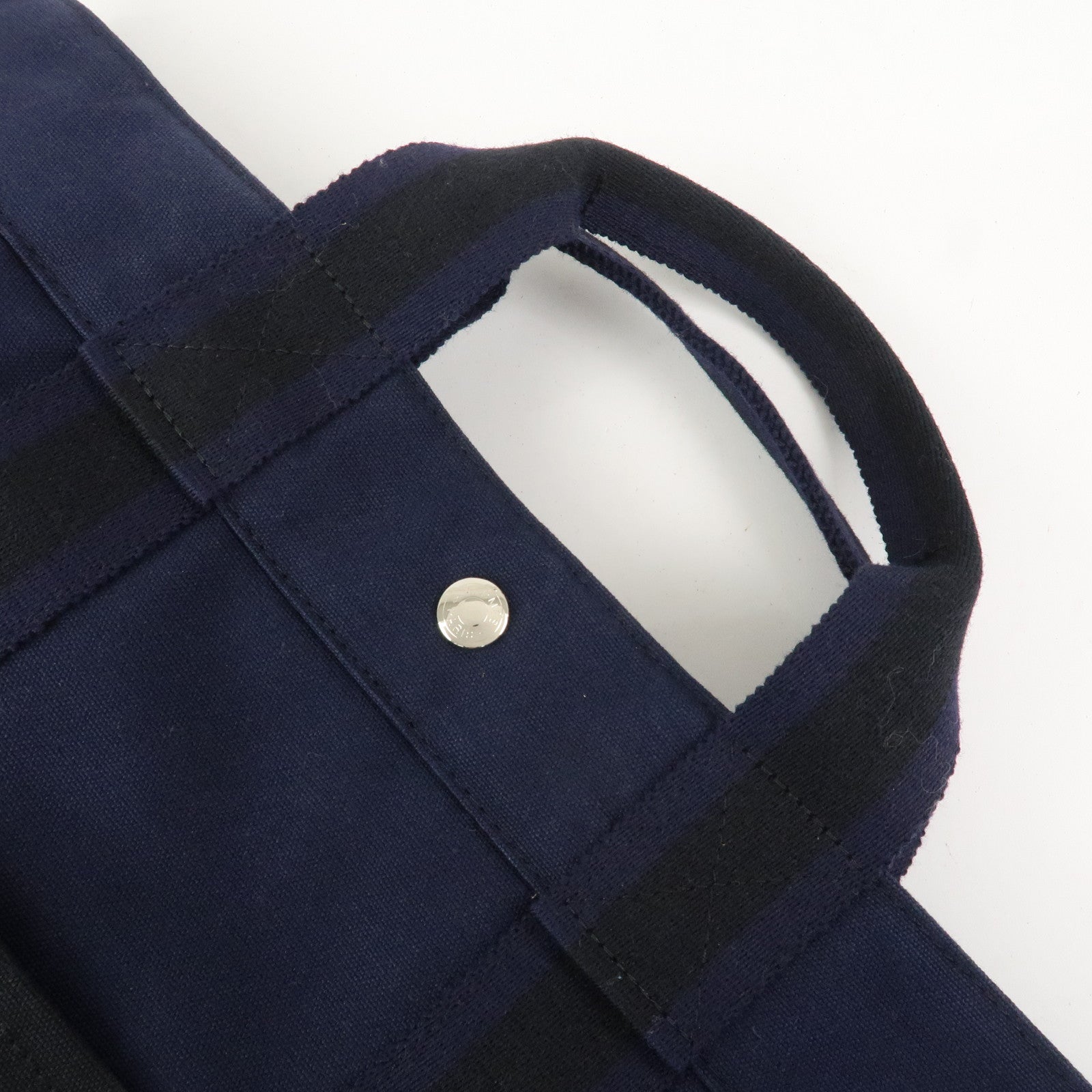 HERMES Fourre Tout MM Canvas Tote Bag Hand Bag Black Navy