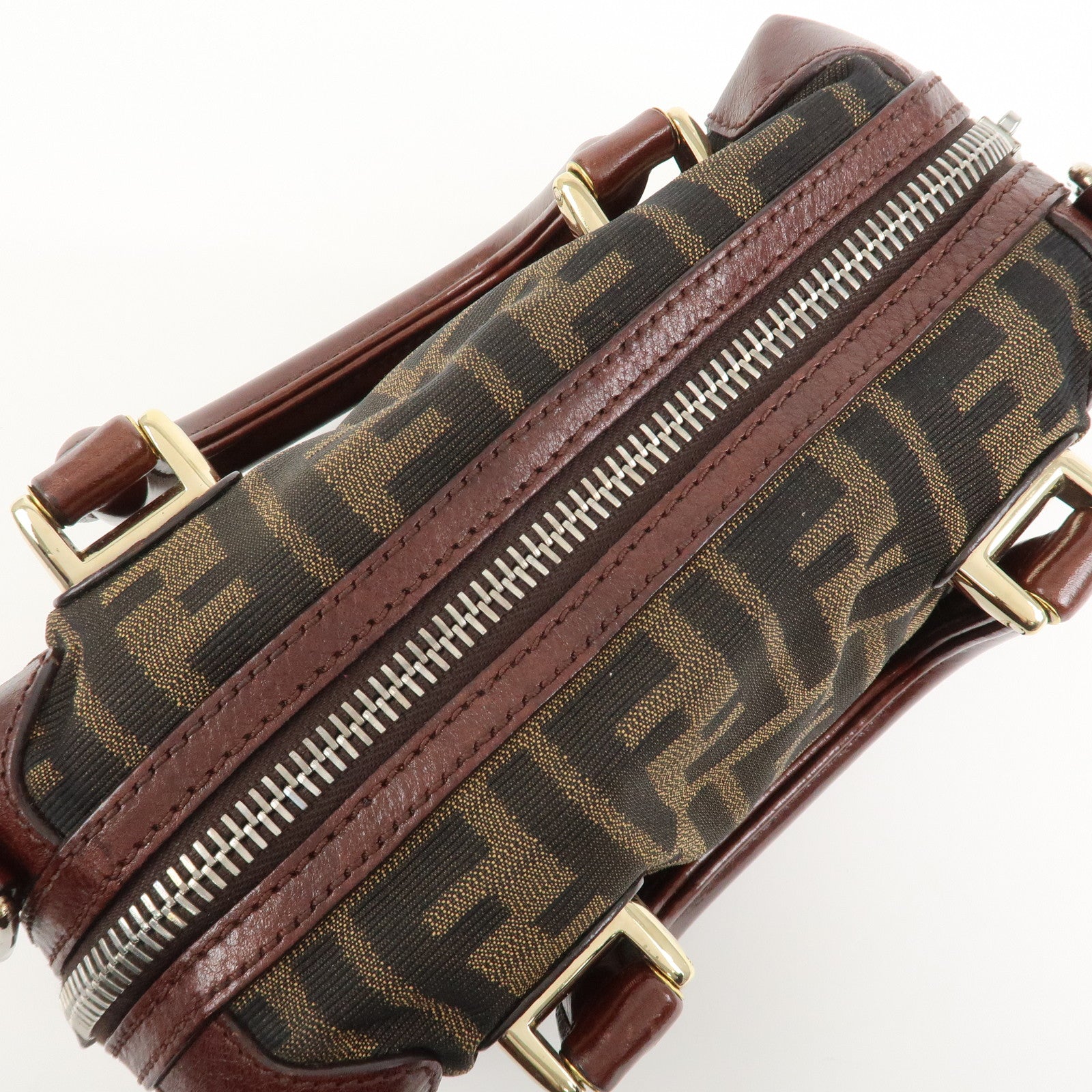 FENDI Zucca Canvas Leather 2Way Bag Mini Boston Bag Hand Bag 8BL084