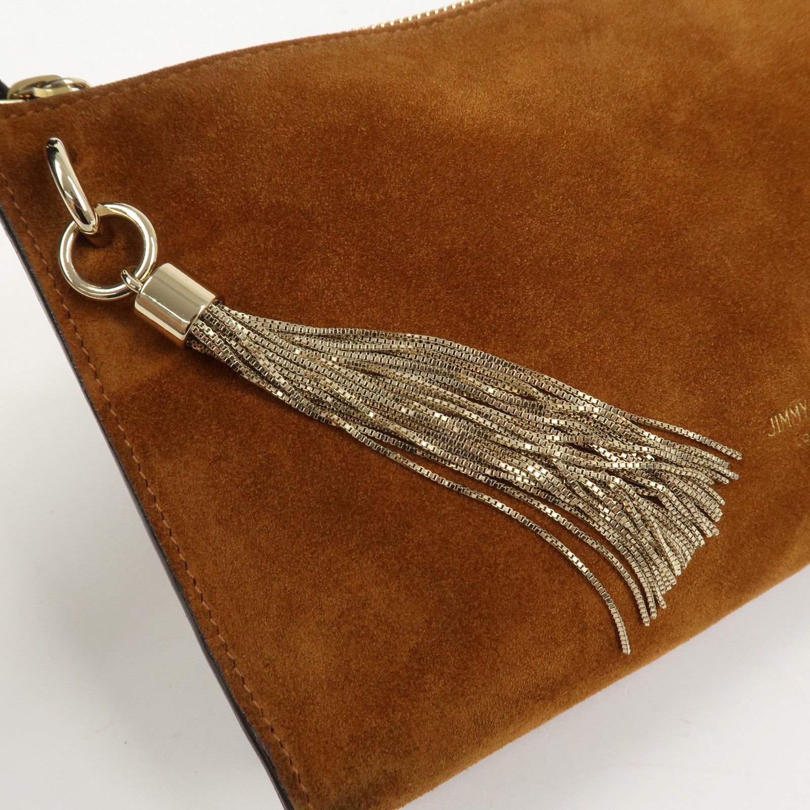 JIMMY CHOO Suede Leather Chain Shoulder Bag Hand Bag Brown