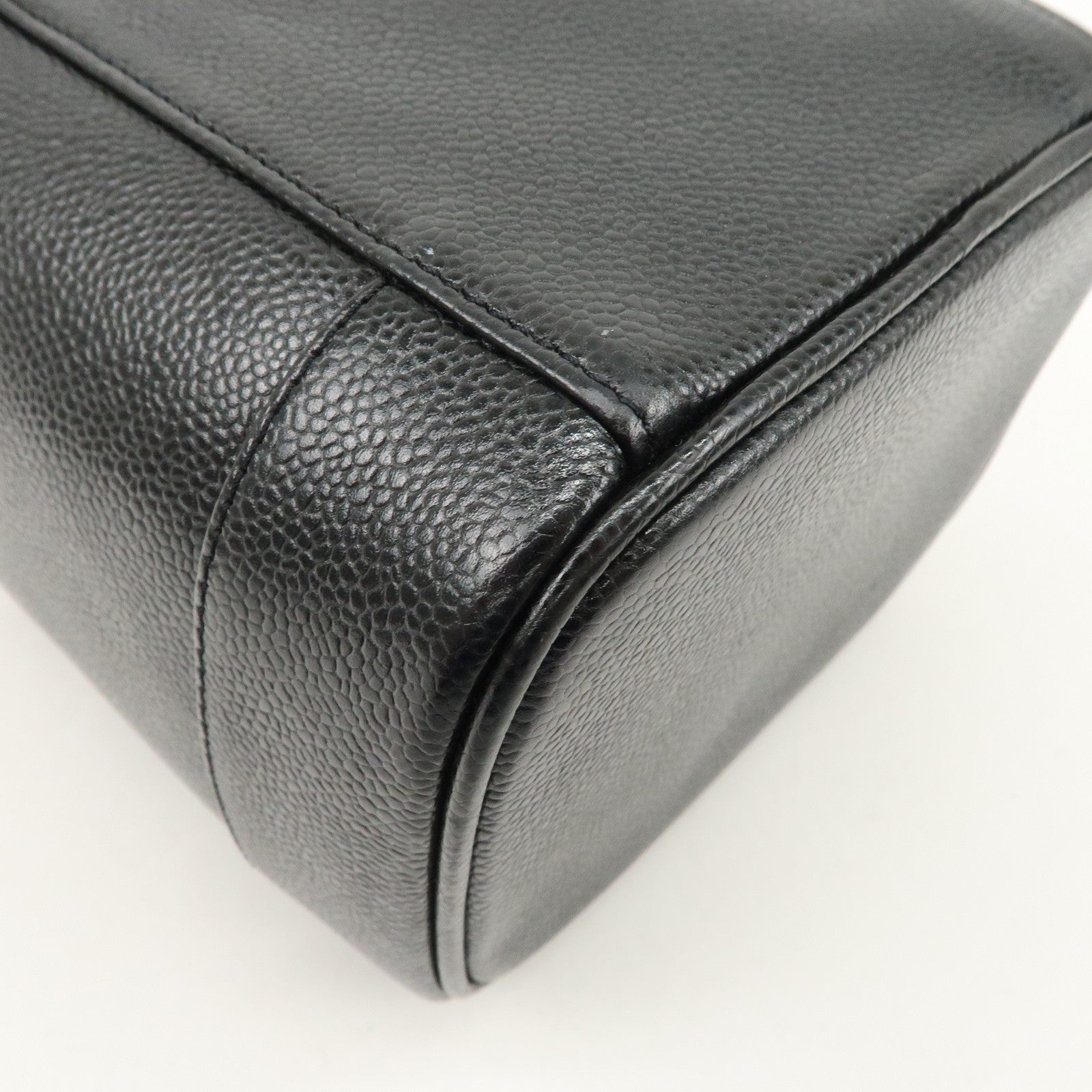 CHANEL Caviar Skin Vanity Bag Hand Bag Cosmetic Pouch Black A01998 Used