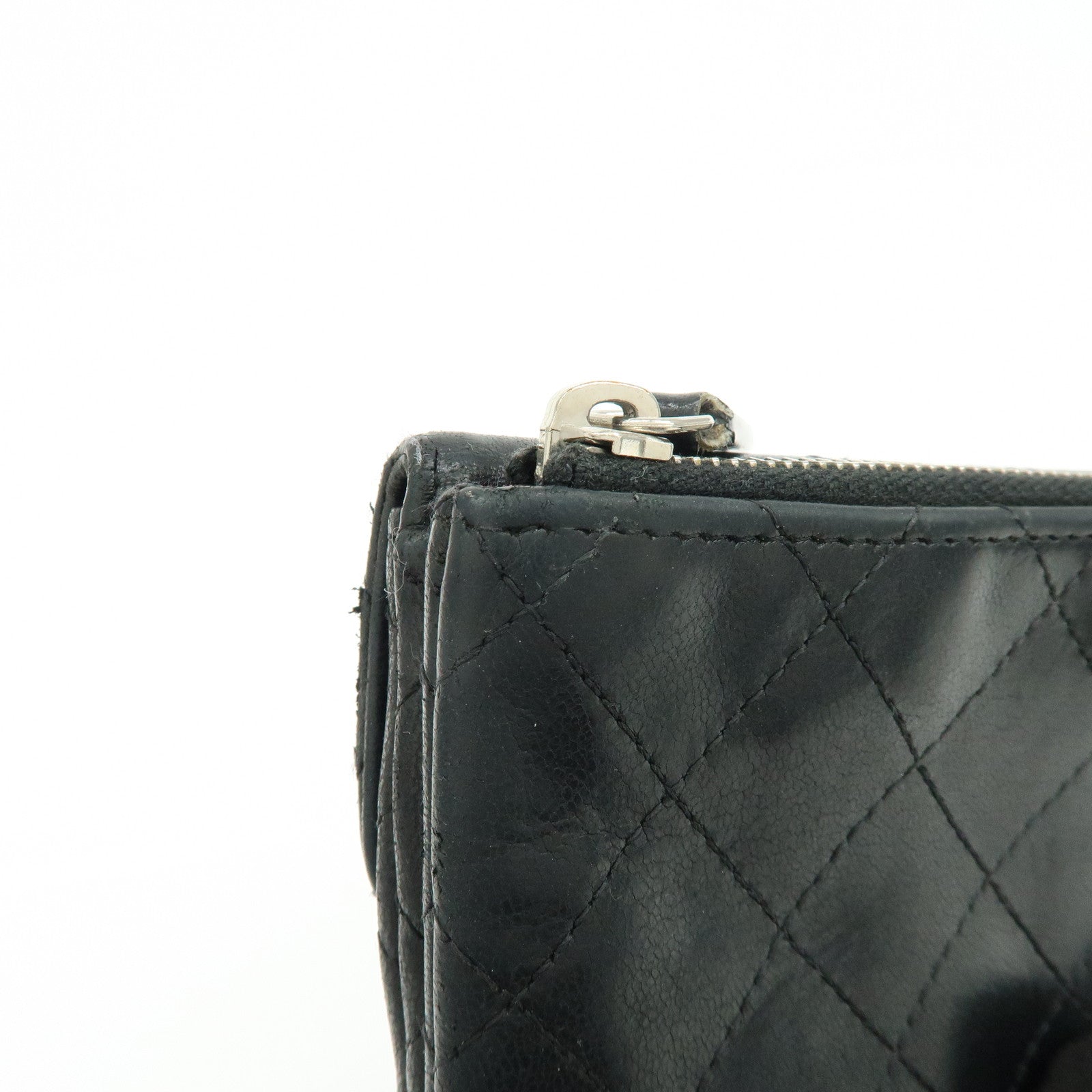CHANEL Matelasse Lamb Skin Card Case Coin Case Black AP0214