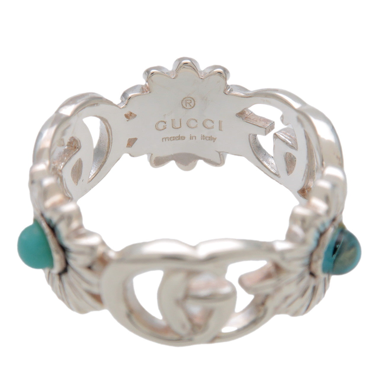 GUCCI Double G Mother of Pearl Ring SV925 Pearl Blue Topaz 527394
