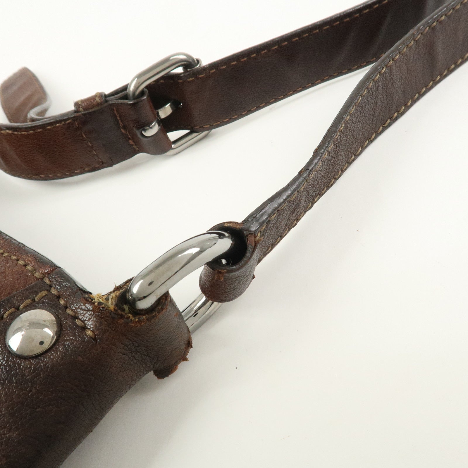 MIU MIU Logo Leather Shoulder Bag Crossbody Bag Brown