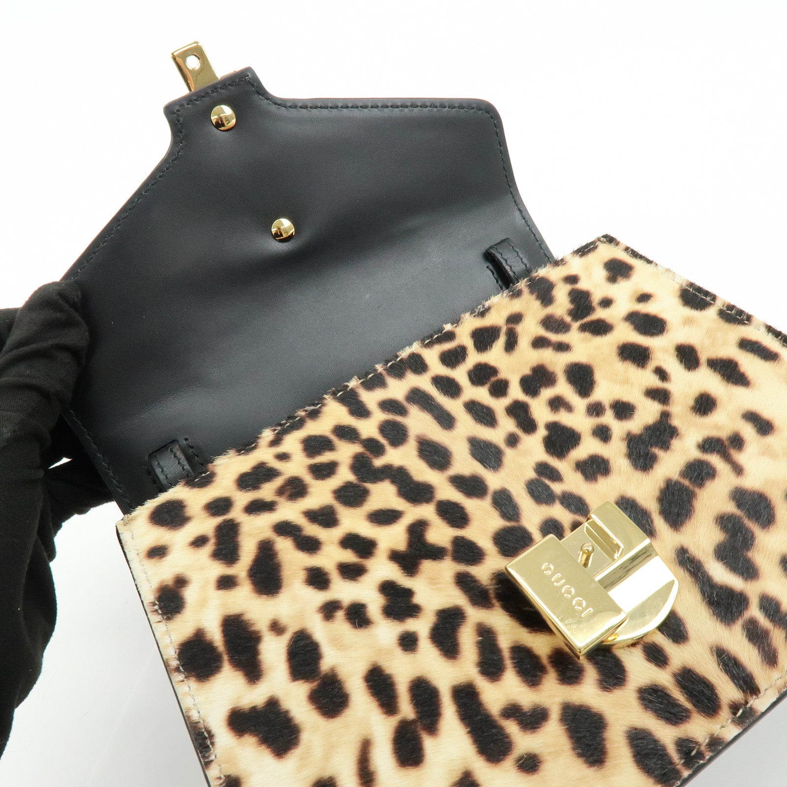 GUCCI Sherry Sylvie Pony Hair Leather 2Way Hand Bag Leopard 470270