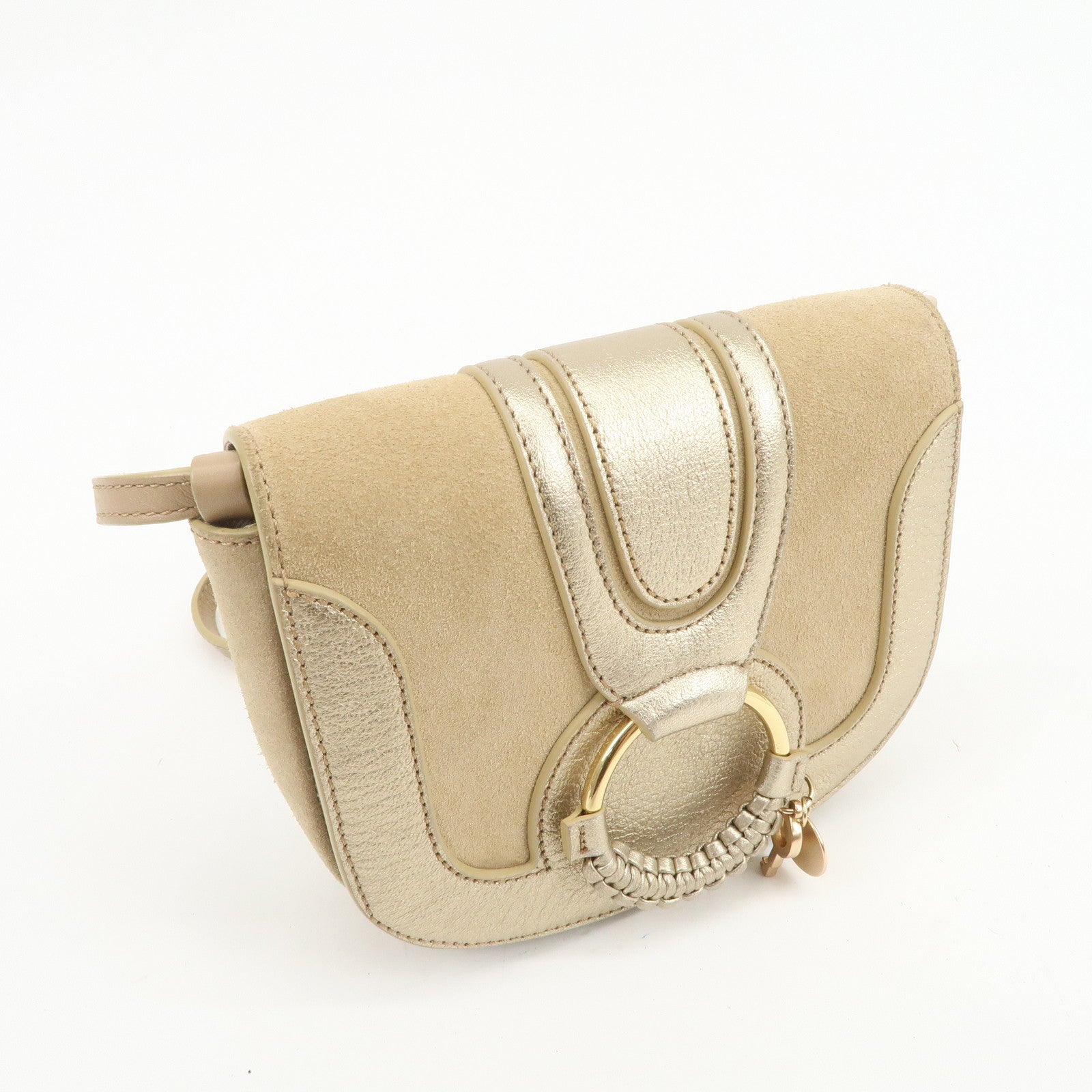Chloe See By Chloe Hana Suede Leather Shoulder Crossbody Bag Gold