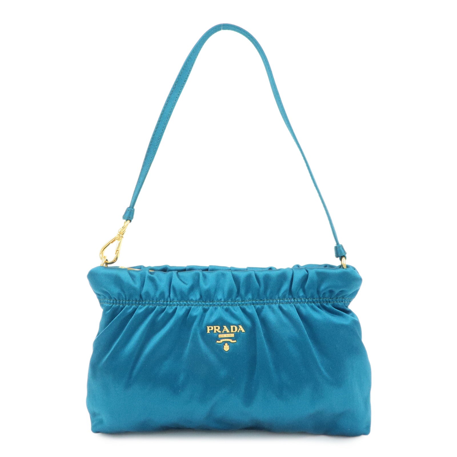 PRADA Satin Cosmetic Pouch Mini Hand Bag Blue 1N1662 Used
